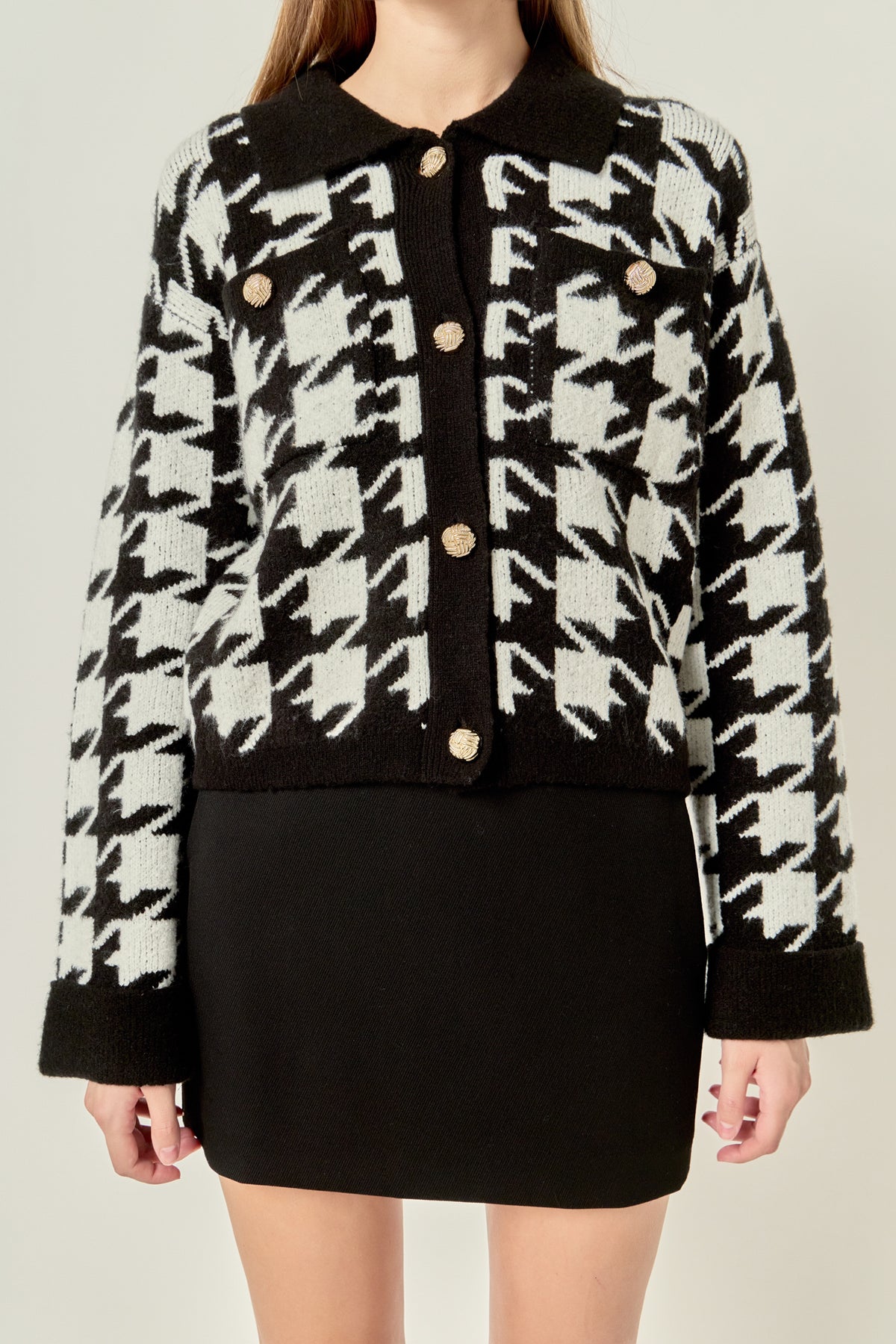 ENGLISH FACTORY - Houndstooth Collared Cardigan - SWEATERS & KNITS available at Objectrare