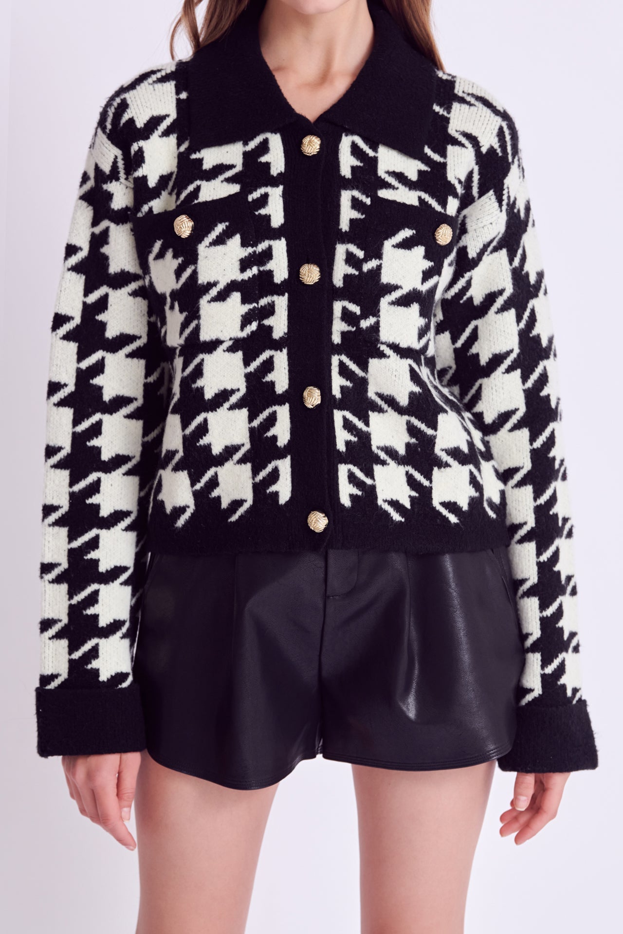 ENGLISH FACTORY - Houndstooth Collared Cardigan - SWEATERS & KNITS available at Objectrare