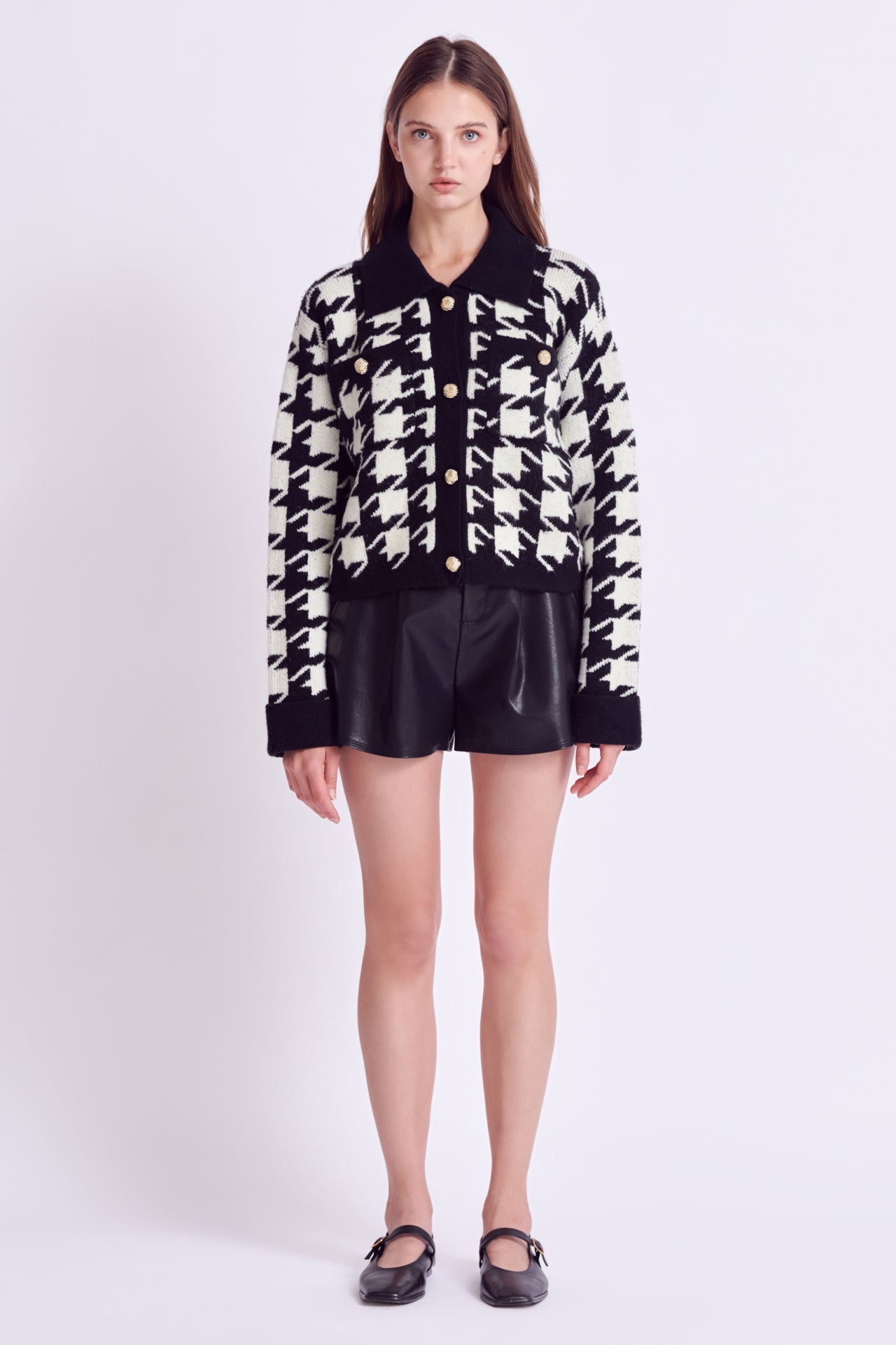 ENGLISH FACTORY - Houndstooth Collared Cardigan - SWEATERS & KNITS available at Objectrare