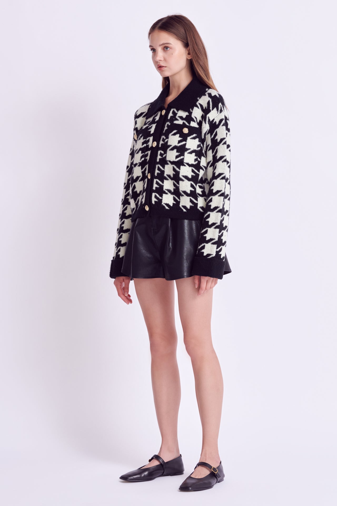 ENGLISH FACTORY - Houndstooth Collared Cardigan - SWEATERS & KNITS available at Objectrare