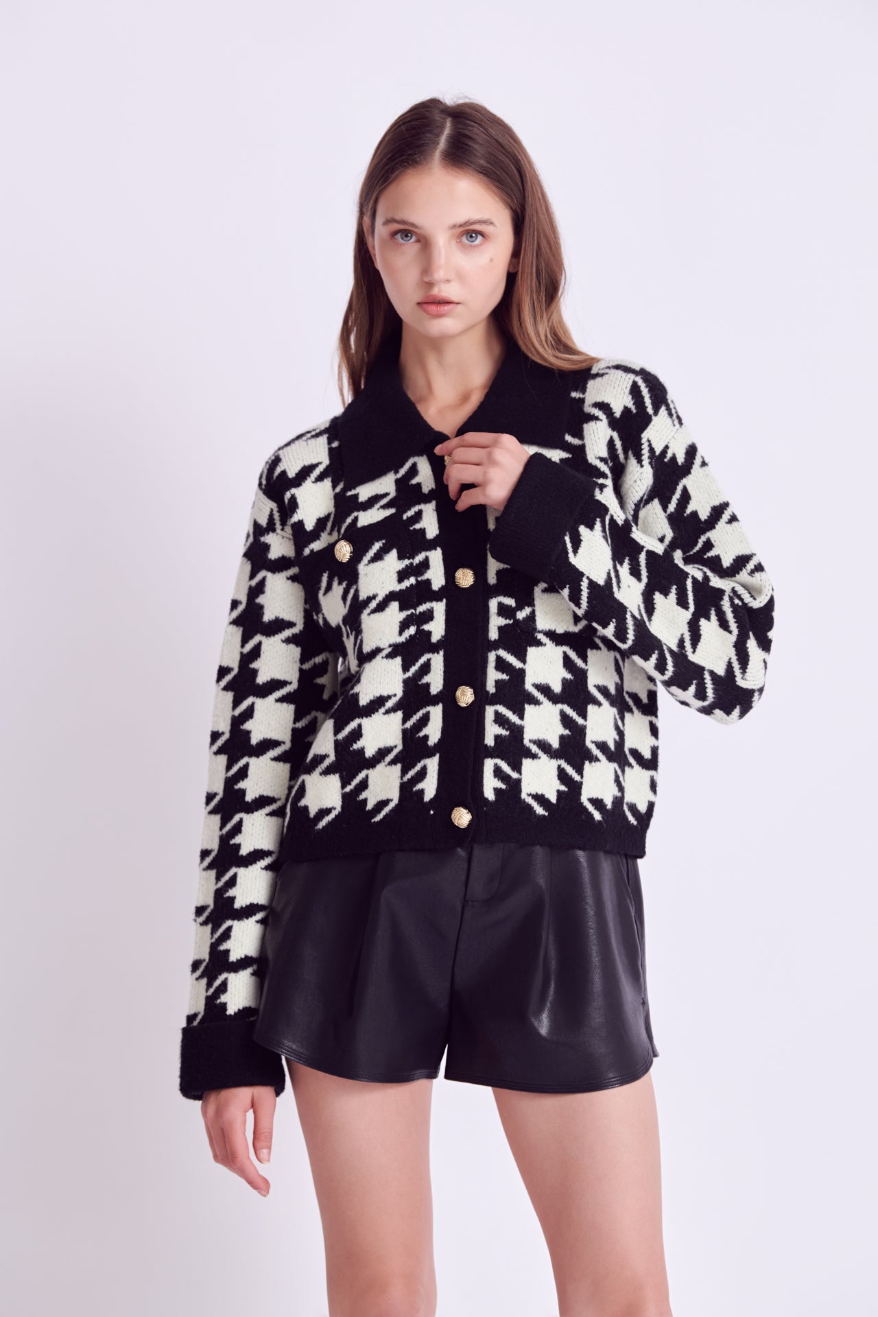 ENGLISH FACTORY - Houndstooth Collared Cardigan - SWEATERS & KNITS available at Objectrare