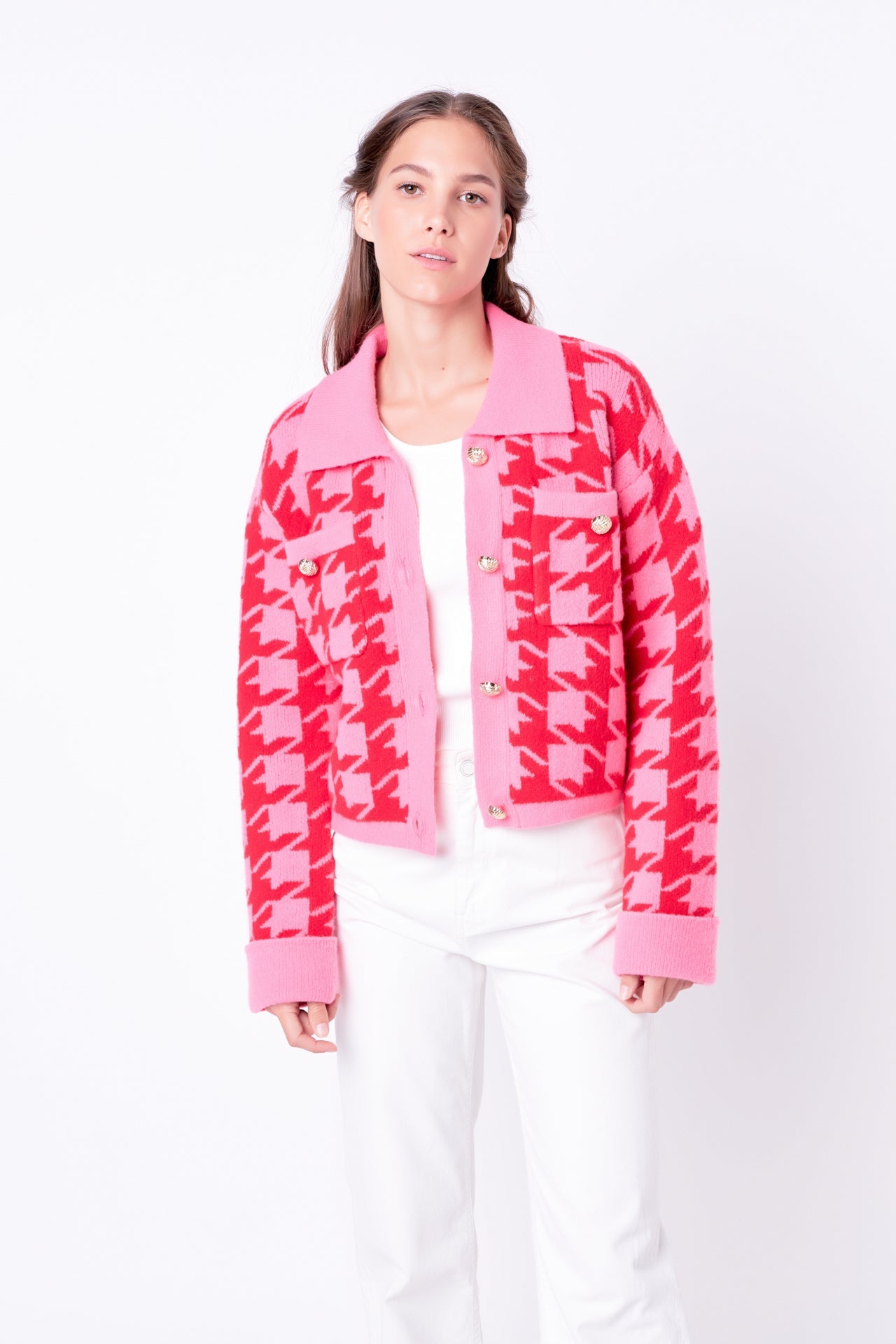 ENGLISH FACTORY - Houndstooth Collared Cardigan- Sale - SWEATERS & KNITS available at Objectrare
