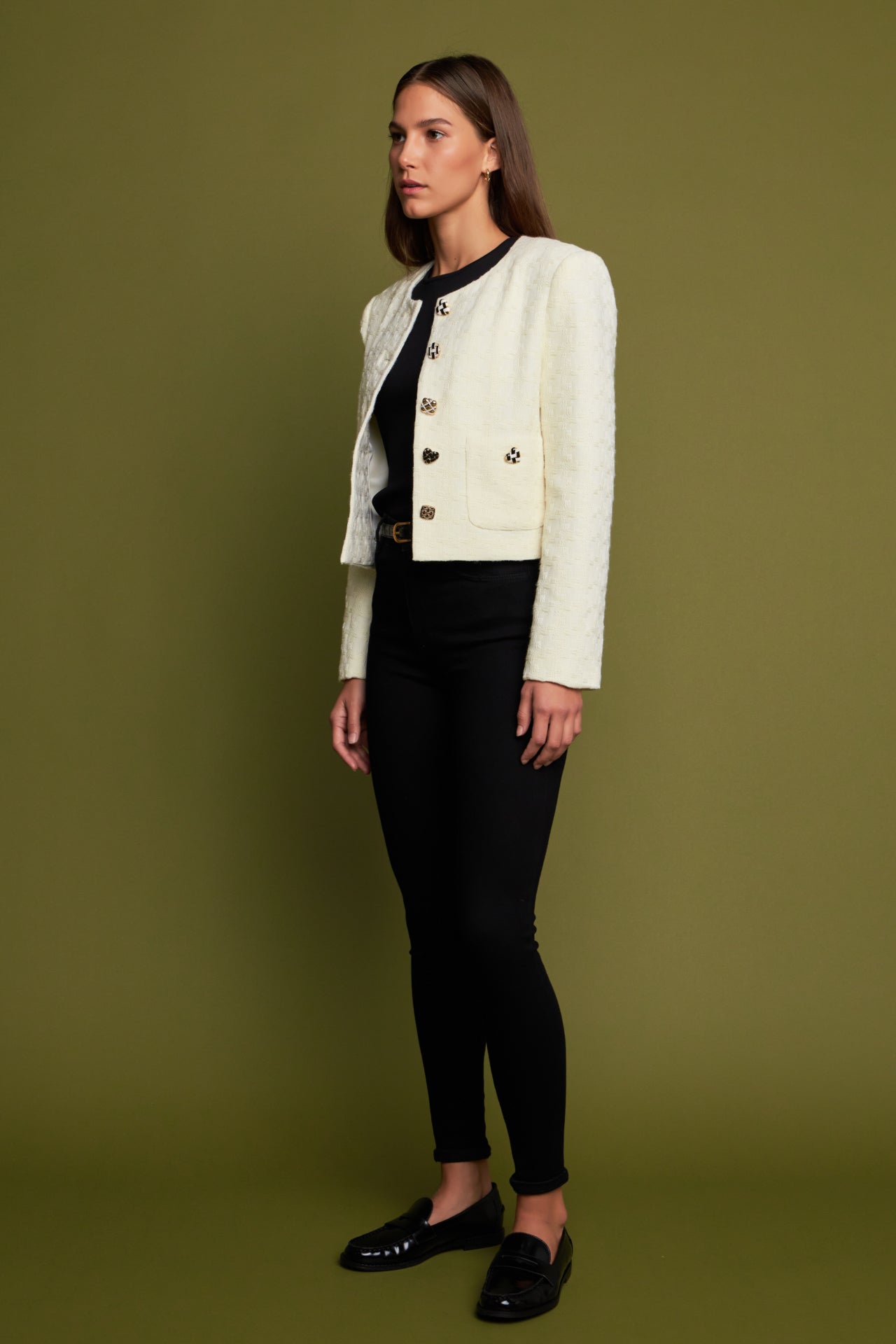 ENGLISH FACTORY - Premium Houndstooth Cropped Jacket - JACKETS available at Objectrare