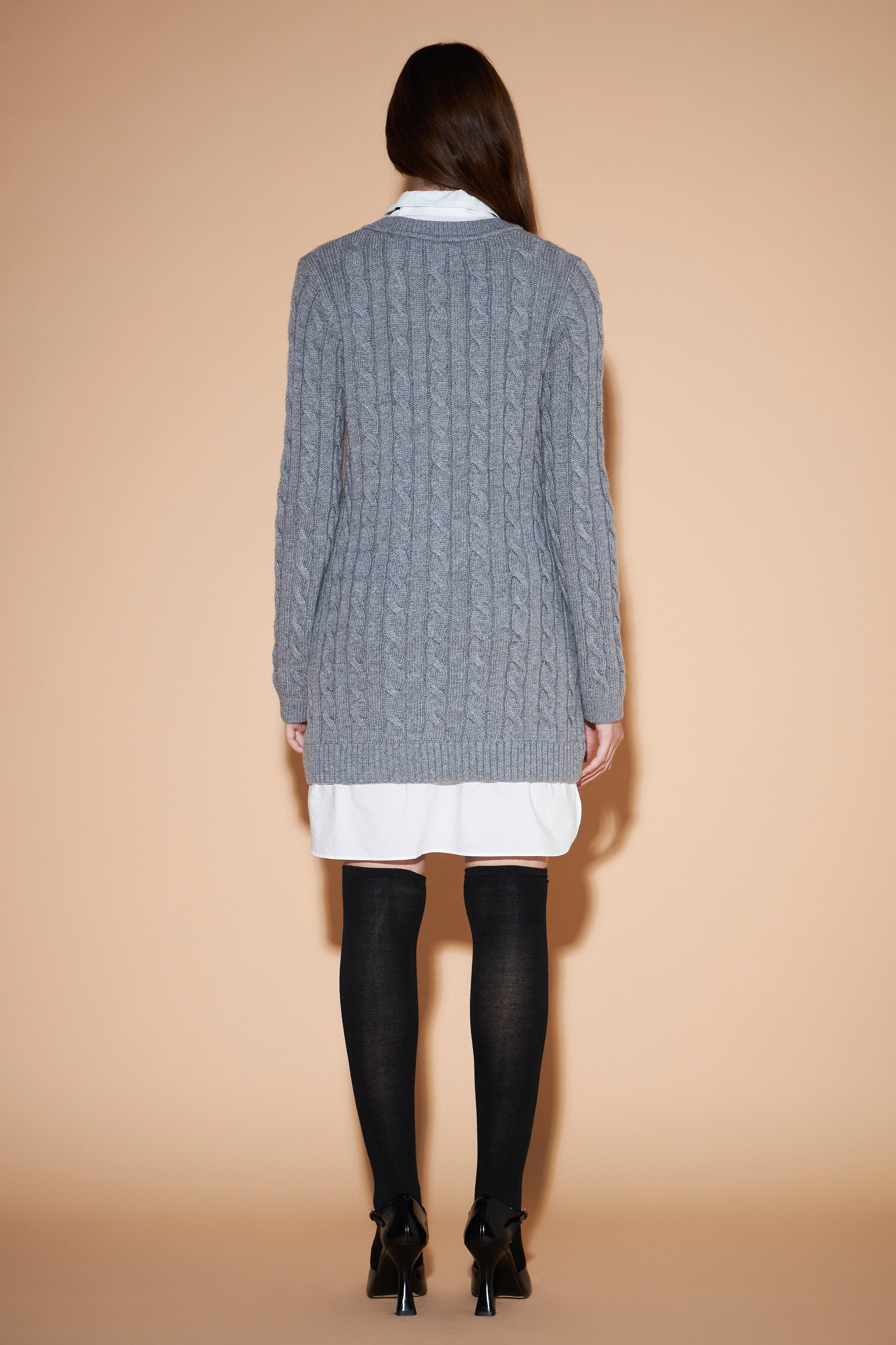 ENGLISH FACTORY - Mixed Media Cable Knit V-Neck Drop Sweater Dress - SWEATERS & KNITS available at Objectrare