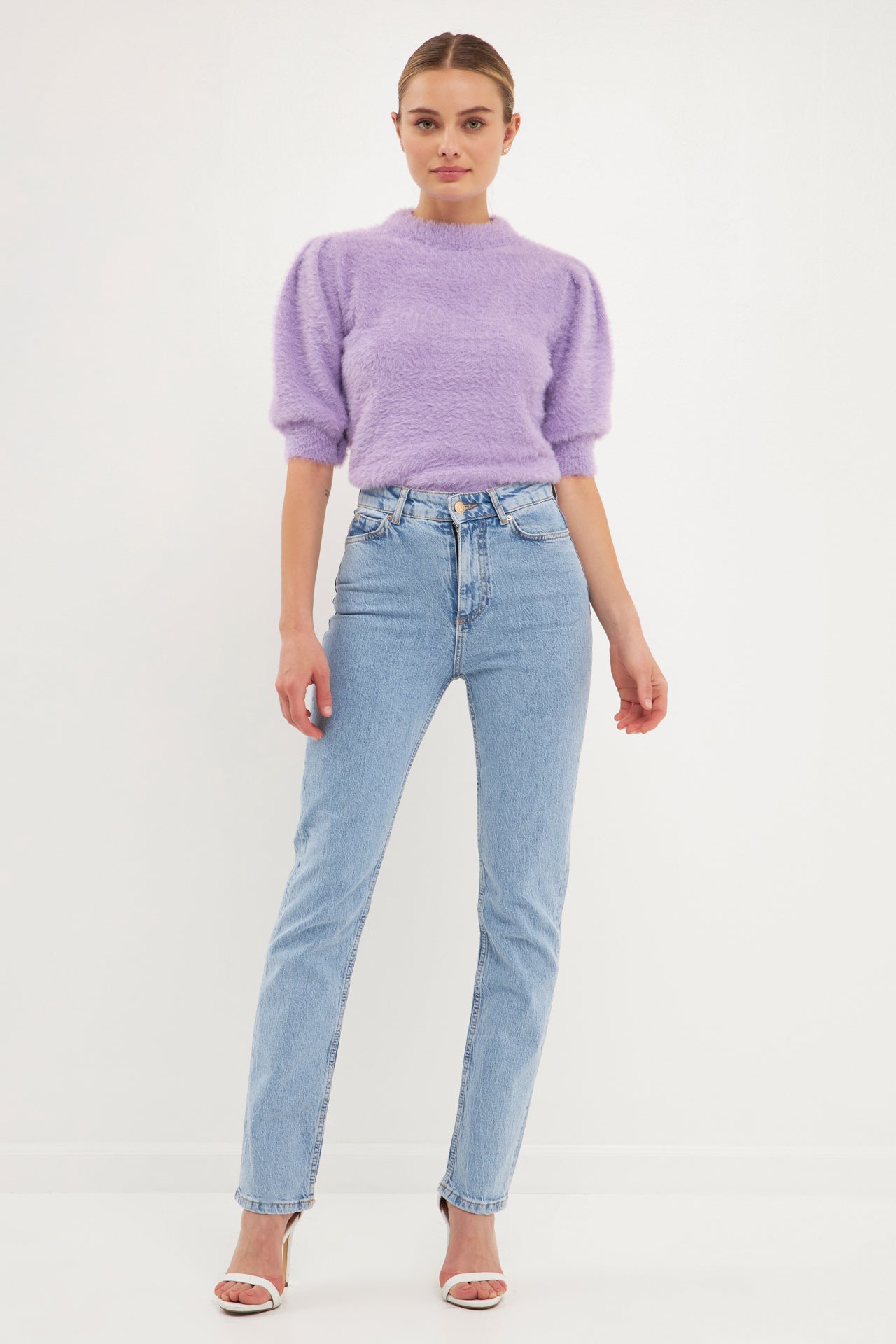 ENDLESS ROSE - Short Puff Sleeve Sweater - TOPS available at Objectrare