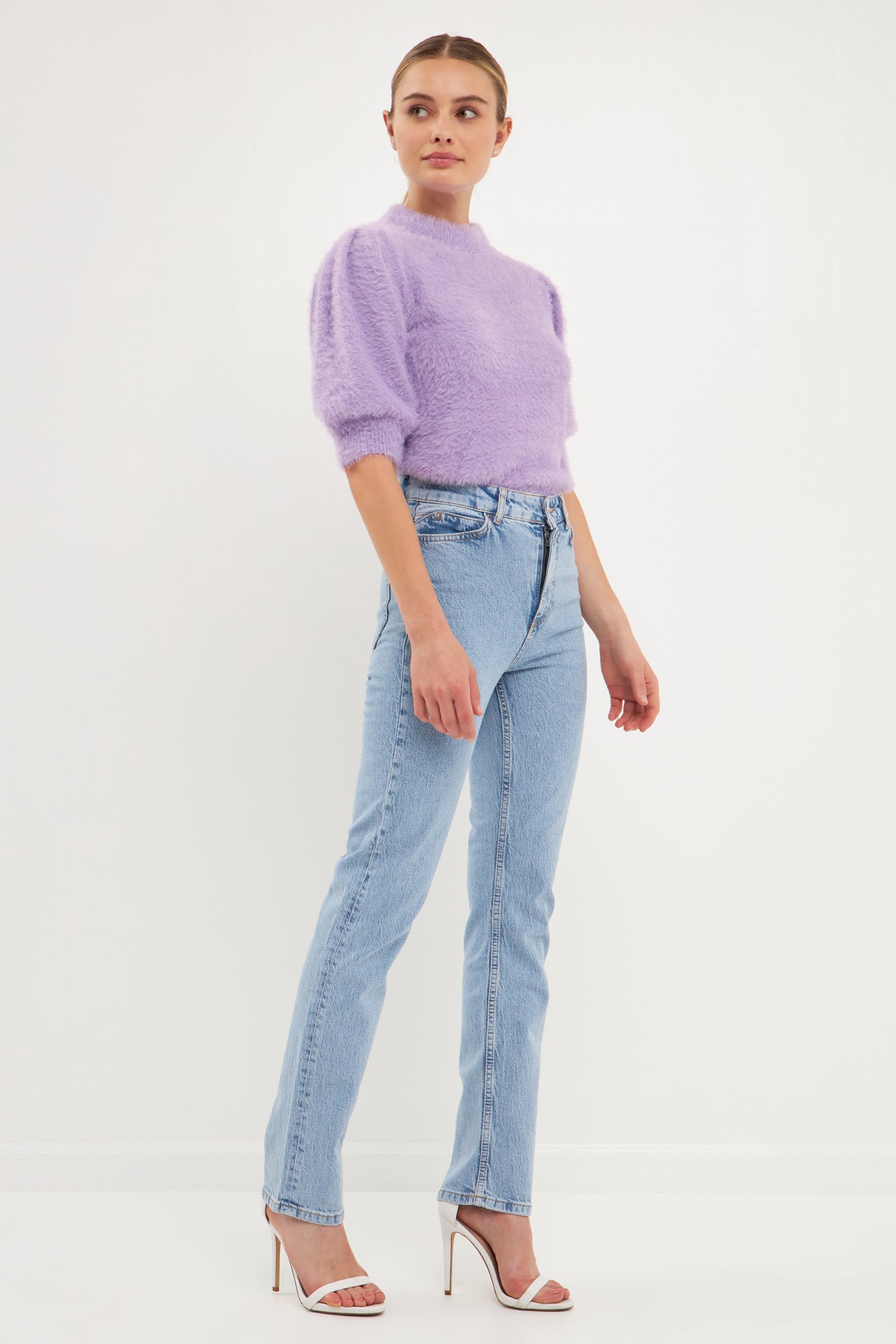 ENDLESS ROSE - Short Puff Sleeve Sweater - TOPS available at Objectrare