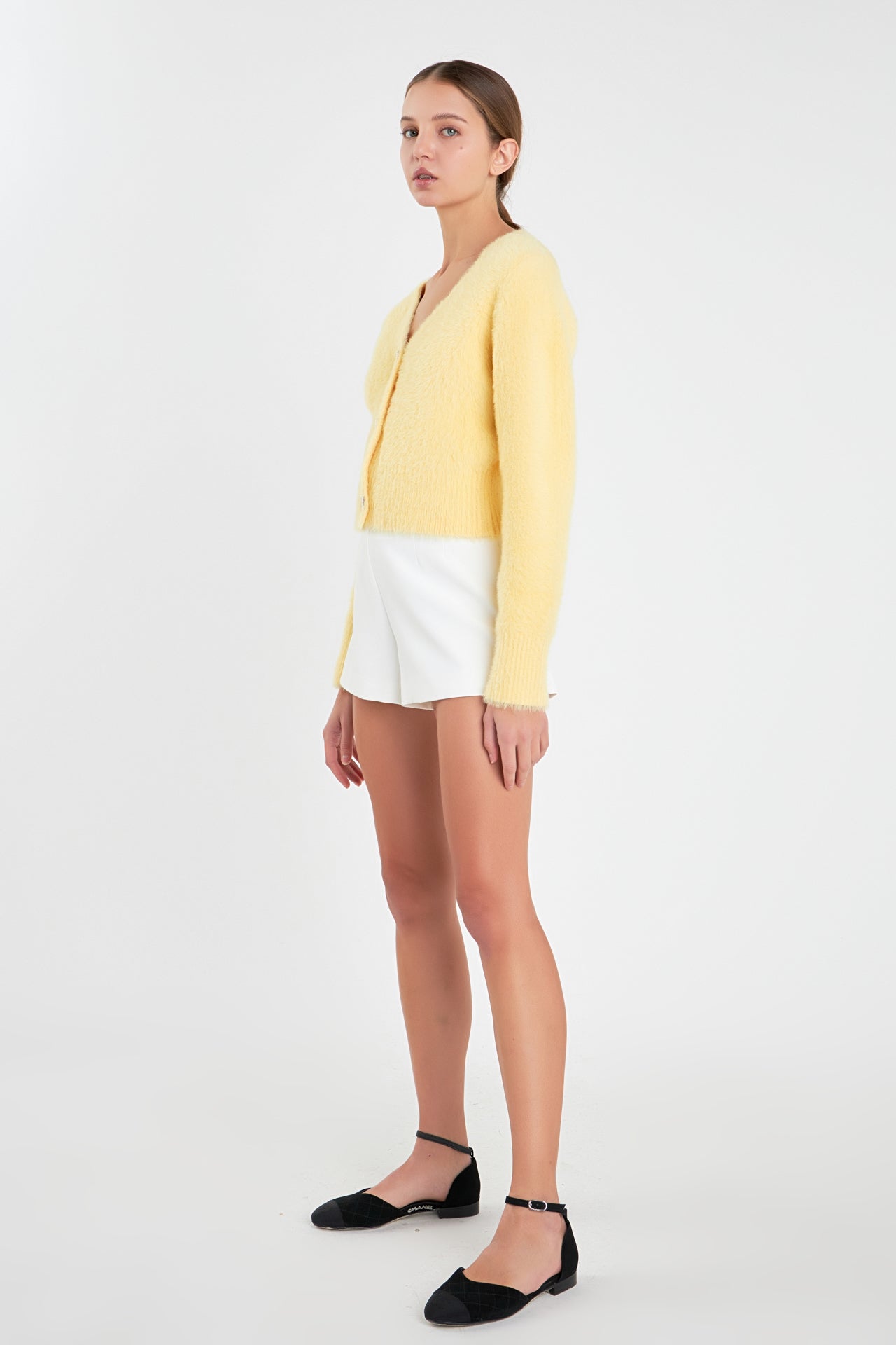 ENGLISH FACTORY - Feathered Plush Heart Buttoned Cardigan - SWEATERS & KNITS available at Objectrare