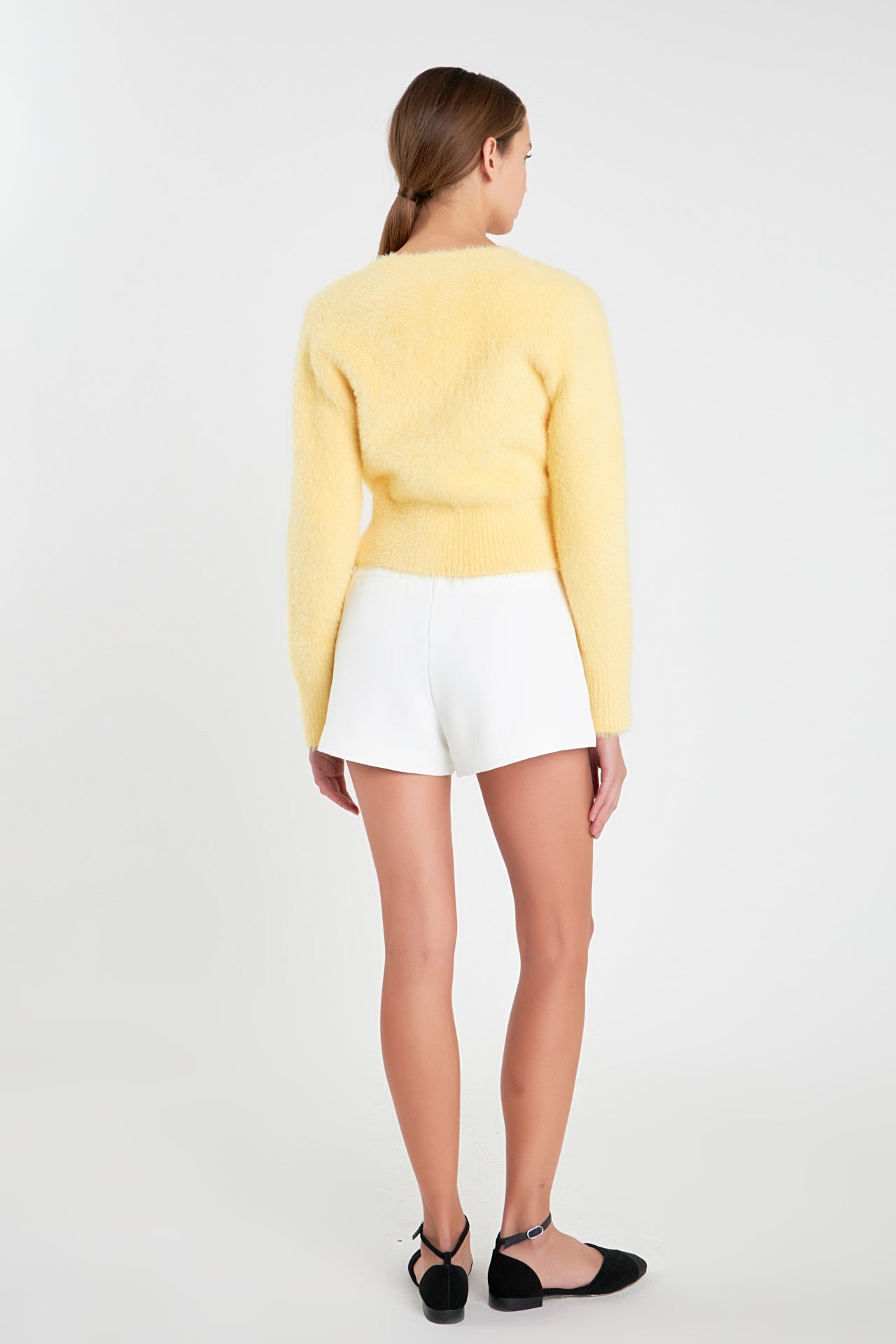 ENGLISH FACTORY - Feathered Plush Heart Buttoned Cardigan - SWEATERS & KNITS available at Objectrare