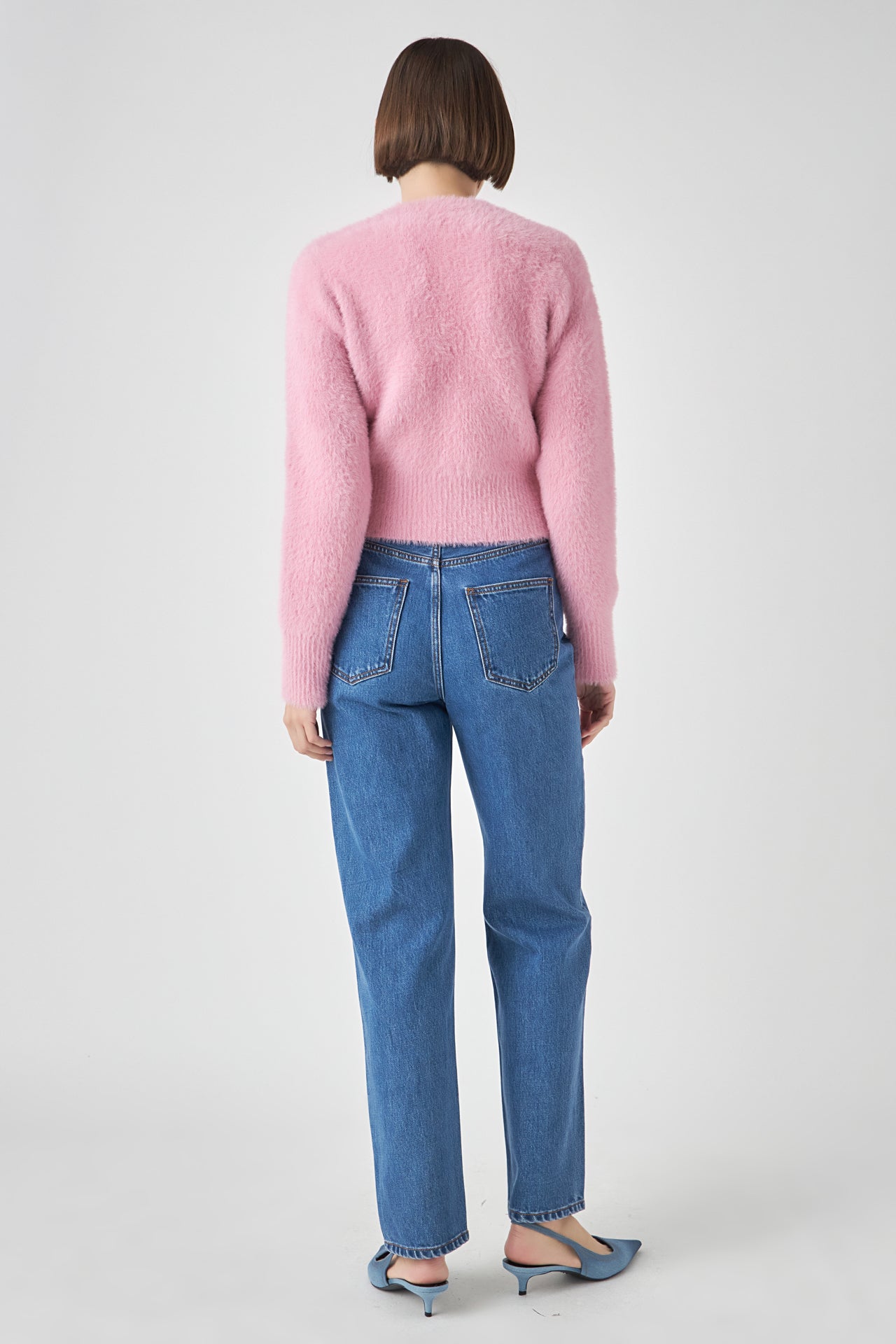 ENGLISH FACTORY - Feathered Plush Heart Buttoned Cardigan - SWEATERS & KNITS available at Objectrare