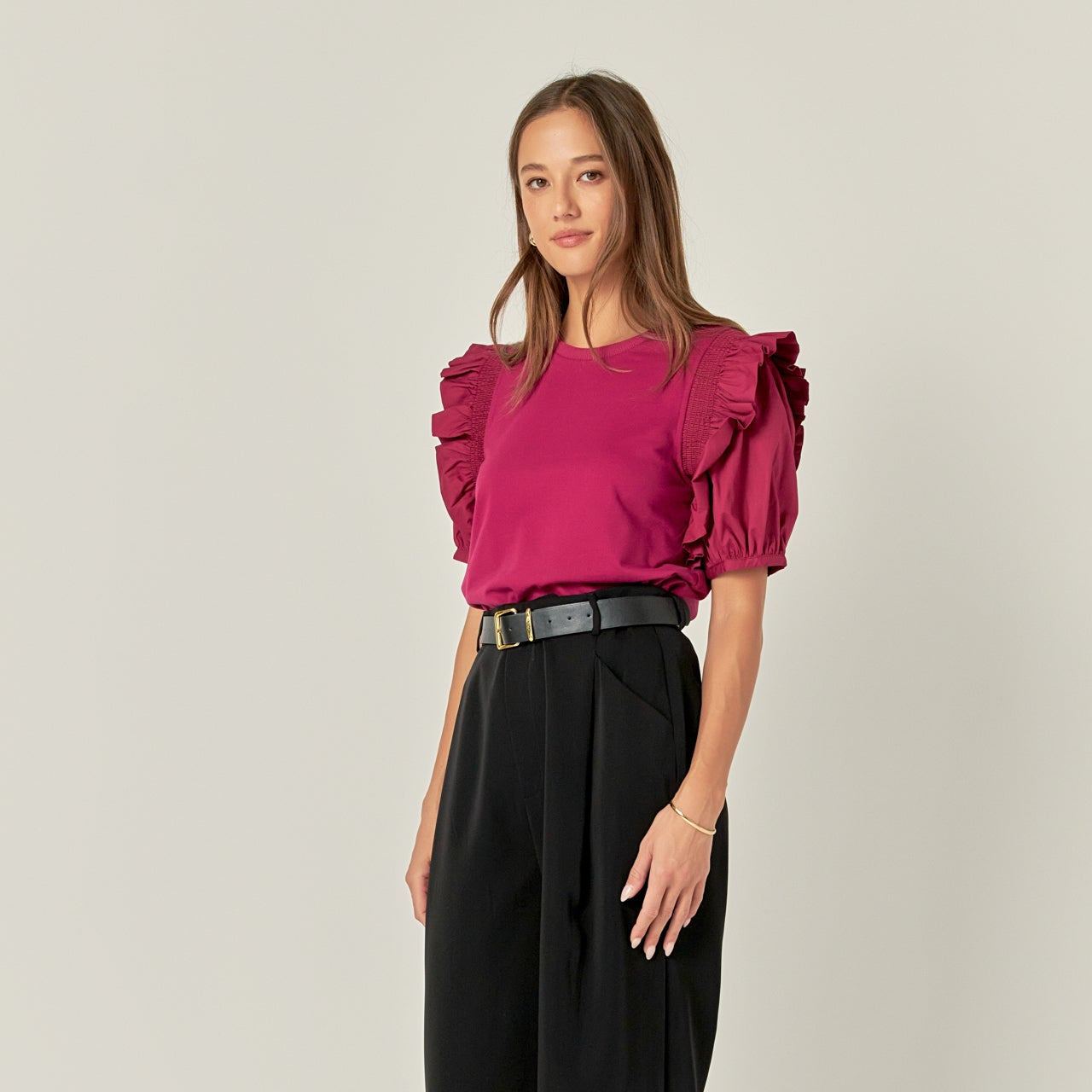 ENGLISH FACTORY - Ruffle Sleeve T-Shirt - TOPS available at Objectrare