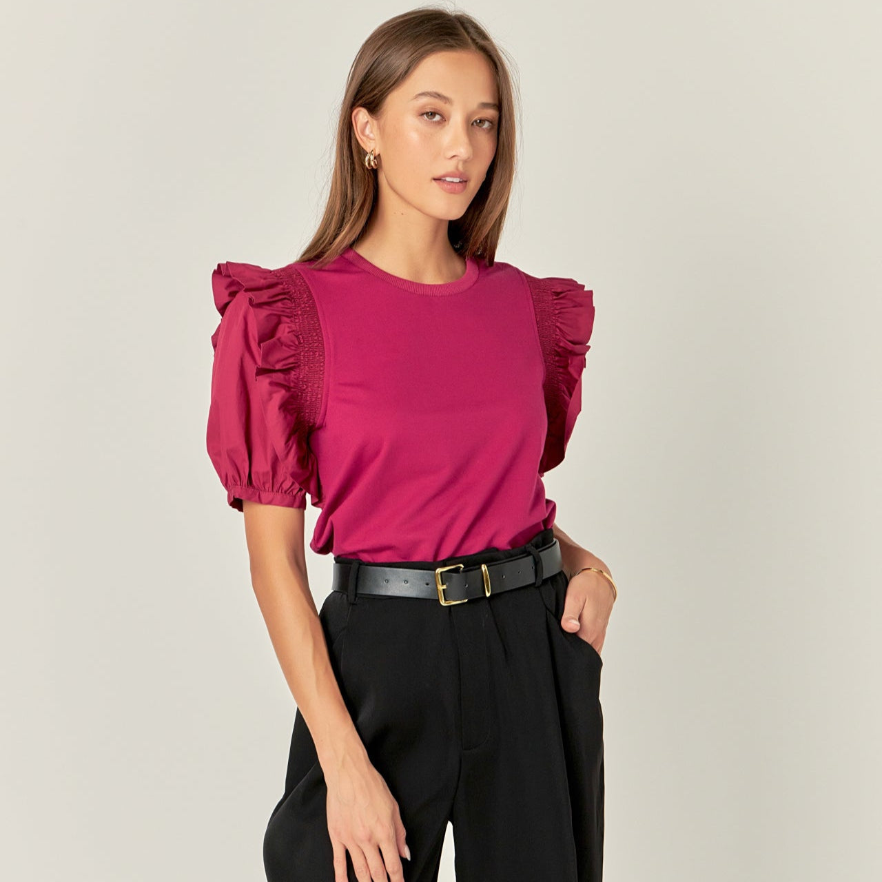 ENGLISH FACTORY - Ruffle Sleeve T-Shirt - TOPS available at Objectrare