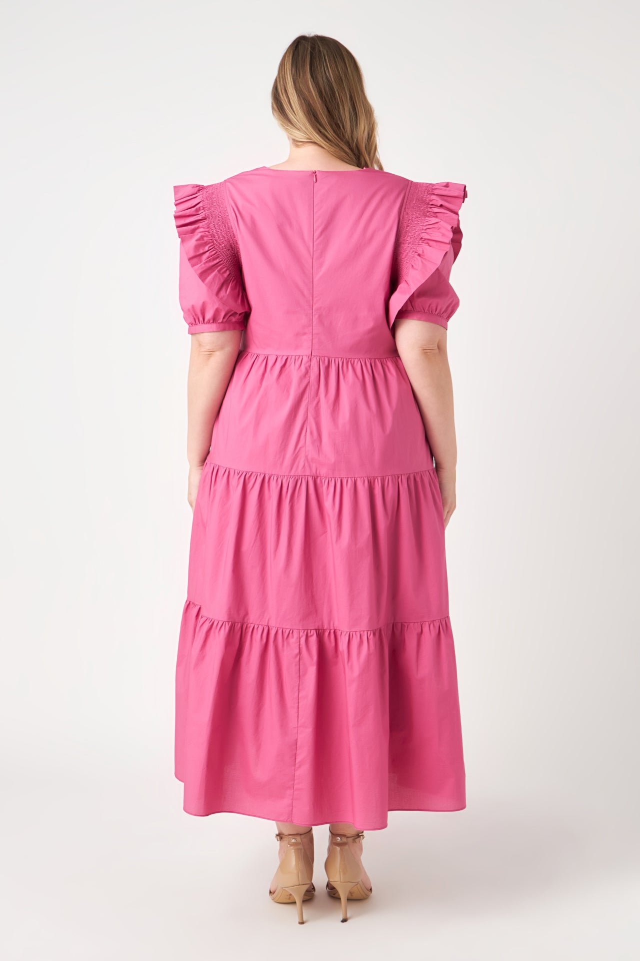 ENGLISH FACTORY - Square Neck Ruffle Smocked Detail Midi Dress - DRESSES available at Objectrare