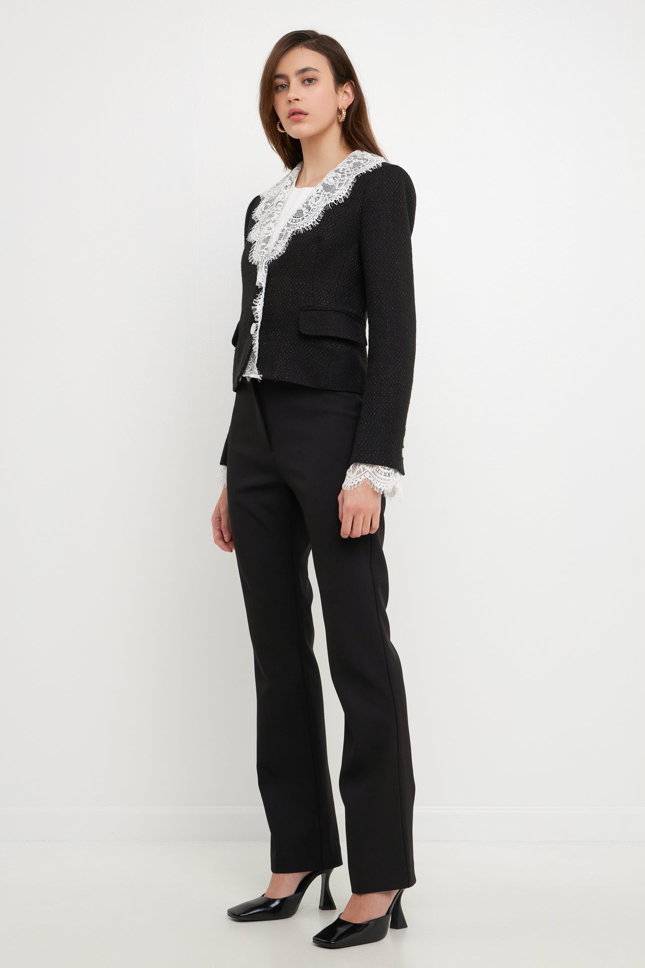ENDLESS ROSE - Tweed Jacket With Lace Collar - JACKETS available at Objectrare