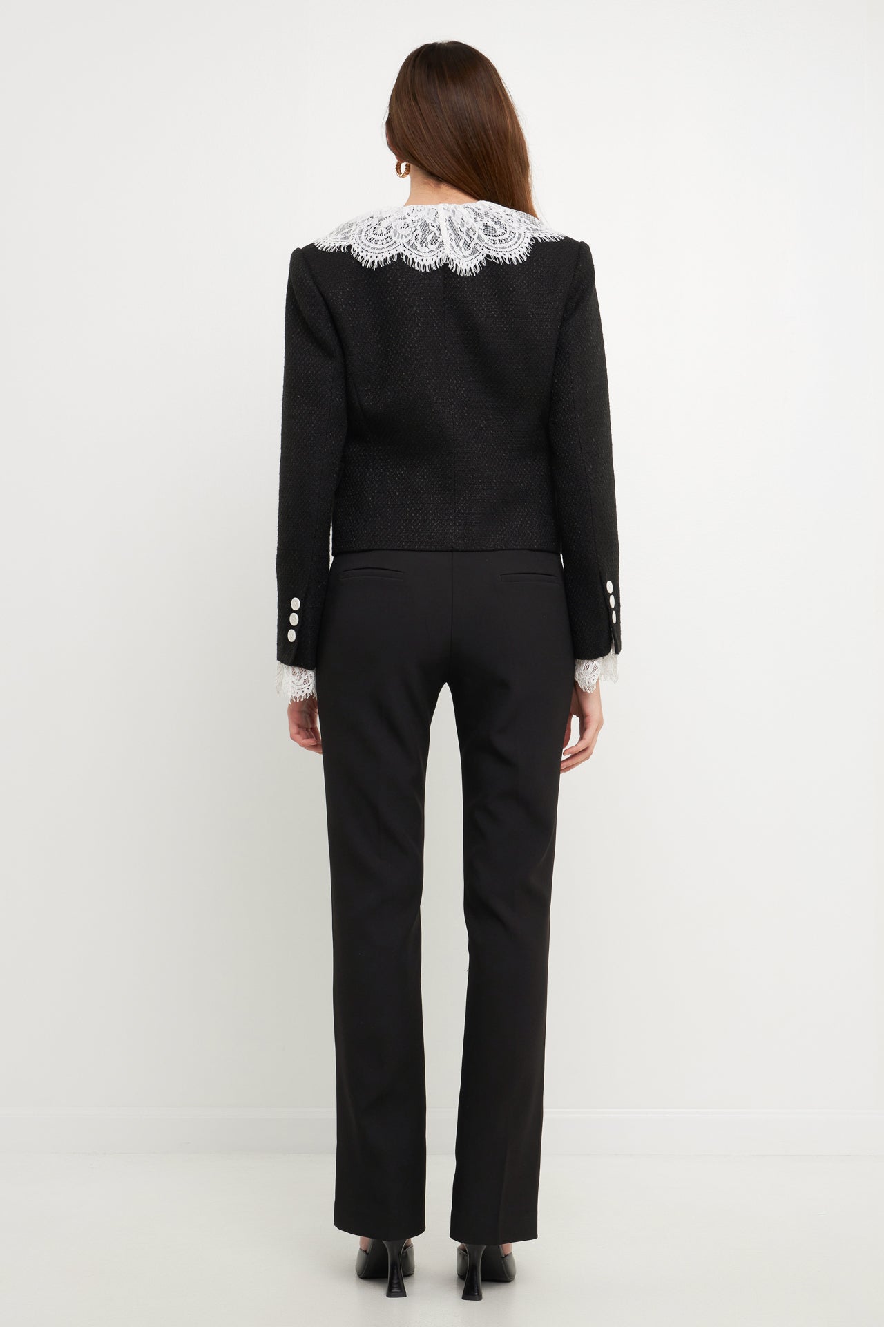 ENDLESS ROSE - Tweed Jacket With Lace Collar - JACKETS available at Objectrare