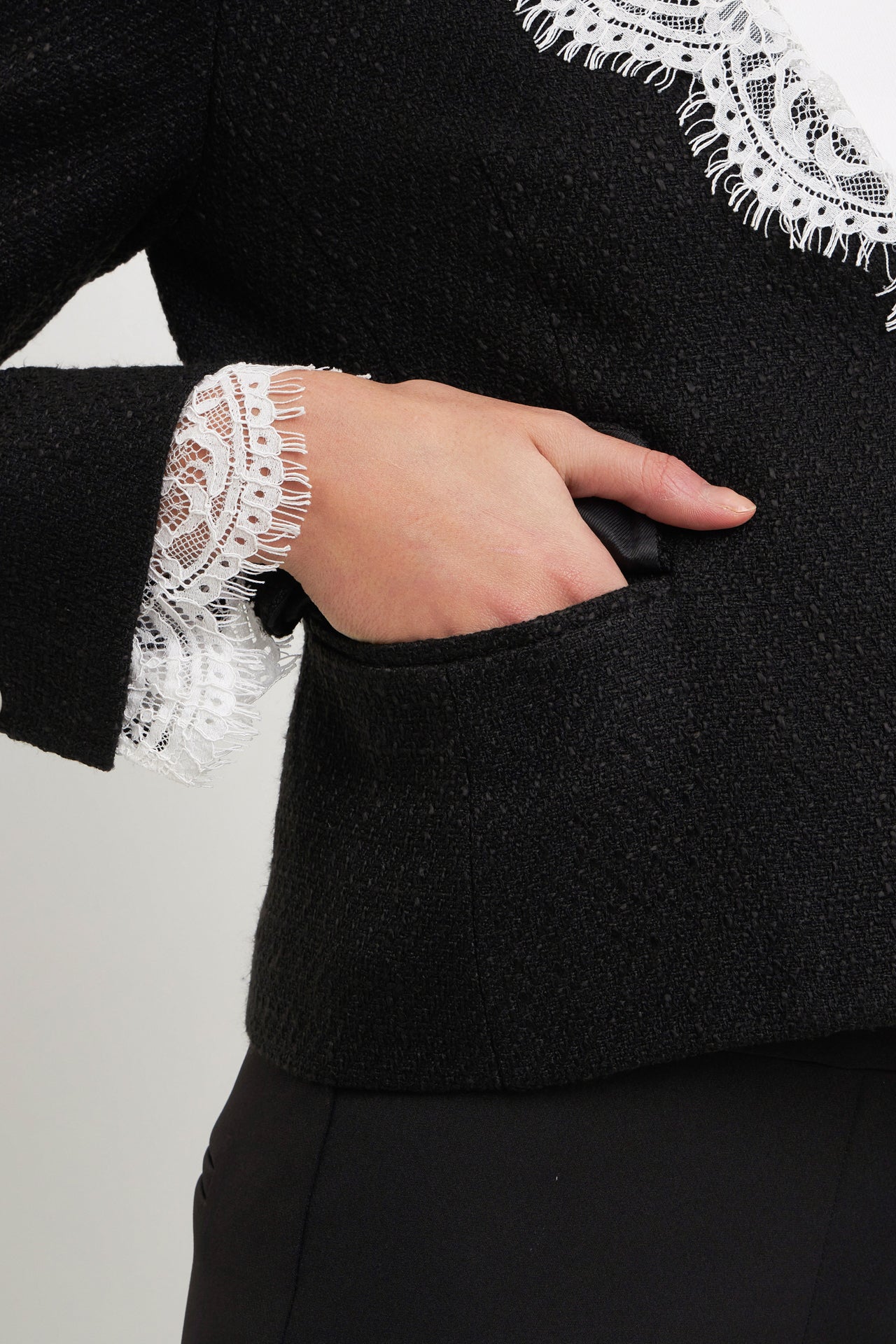 ENDLESS ROSE - Tweed Jacket With Lace Collar - JACKETS available at Objectrare