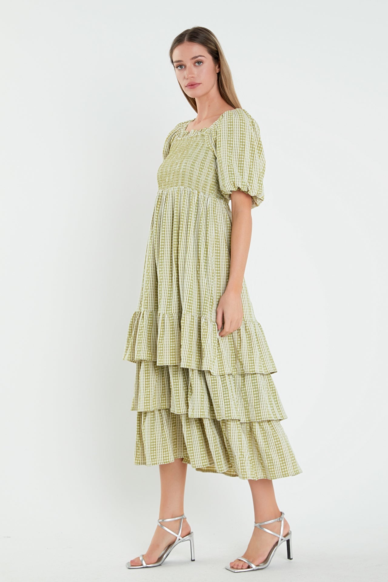 ENGLISH FACTORY - Gingham Striped Multi Tiered Maxi Dress - DRESSES available at Objectrare