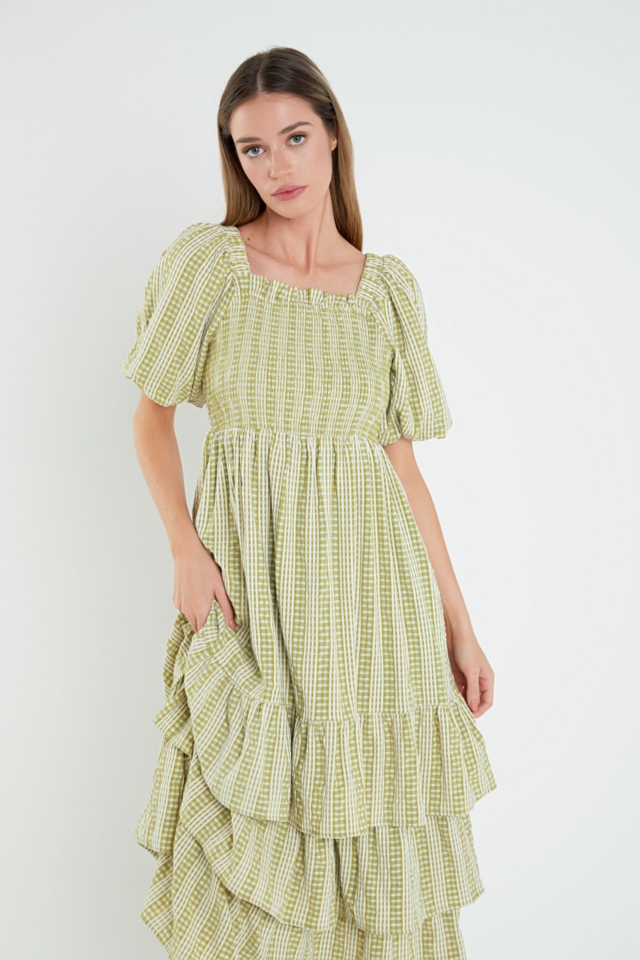 ENGLISH FACTORY - Gingham Striped Multi Tiered Maxi Dress - DRESSES available at Objectrare