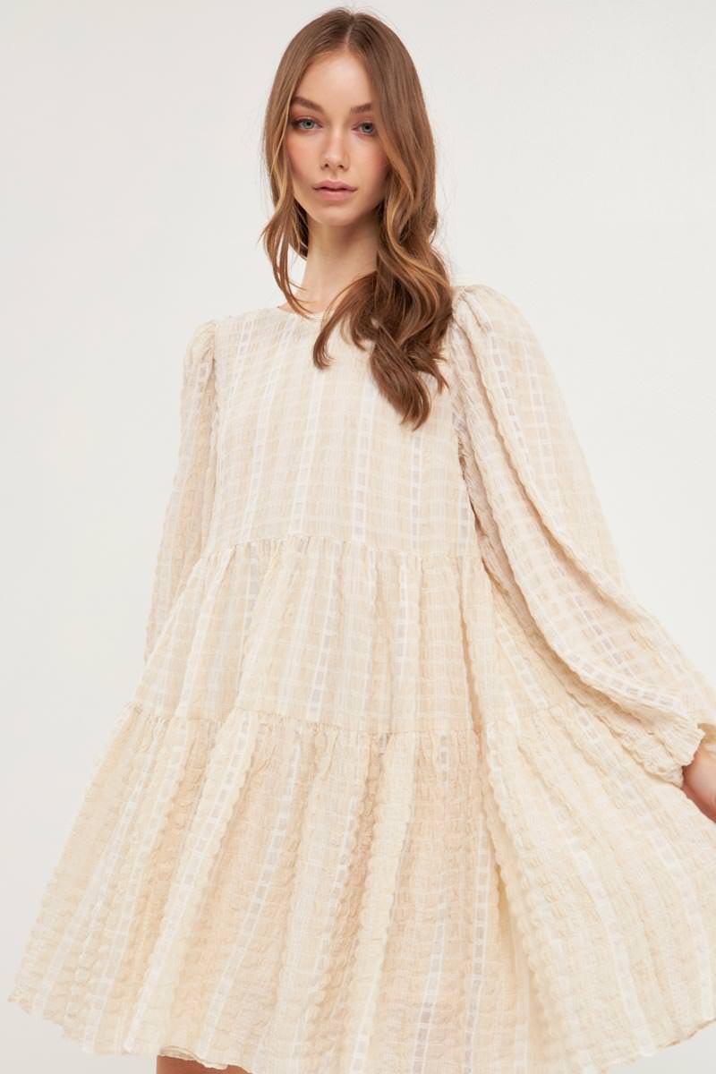 ENGLISH FACTORY - Gingham Bow Tie Long Sleeve Flounce Mini - DRESSES available at Objectrare