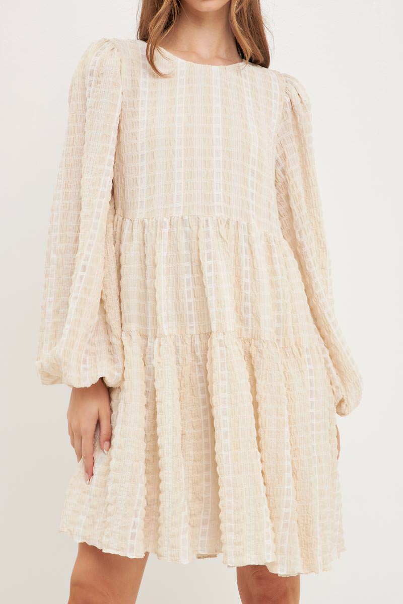 ENGLISH FACTORY - Gingham Bow Tie Long Sleeve Flounce Mini - DRESSES available at Objectrare