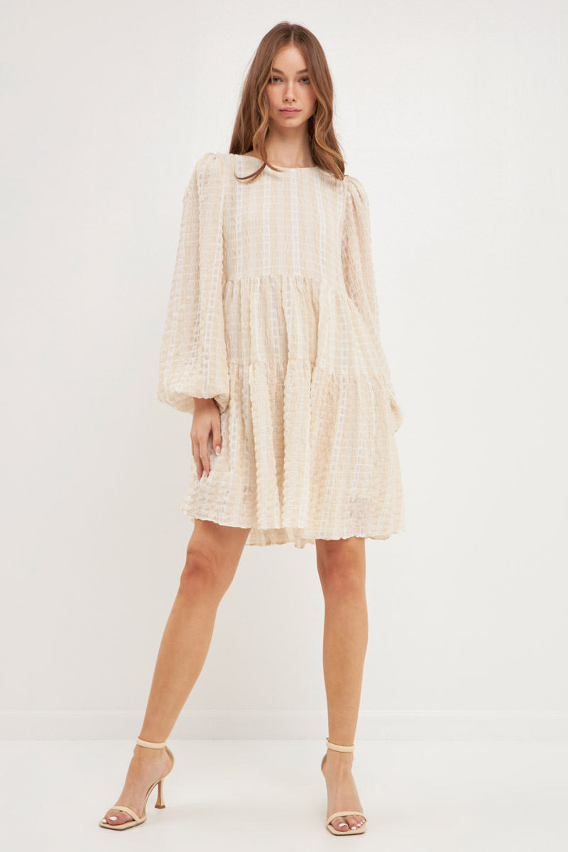ENGLISH FACTORY - Gingham Bow Tie Long Sleeve Flounce Mini - DRESSES available at Objectrare
