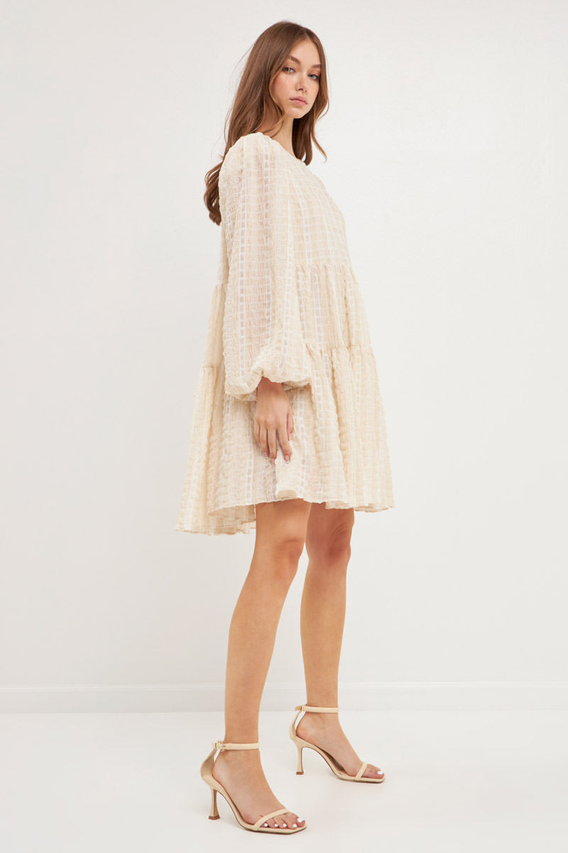 ENGLISH FACTORY - Gingham Bow Tie Long Sleeve Flounce Mini - DRESSES available at Objectrare