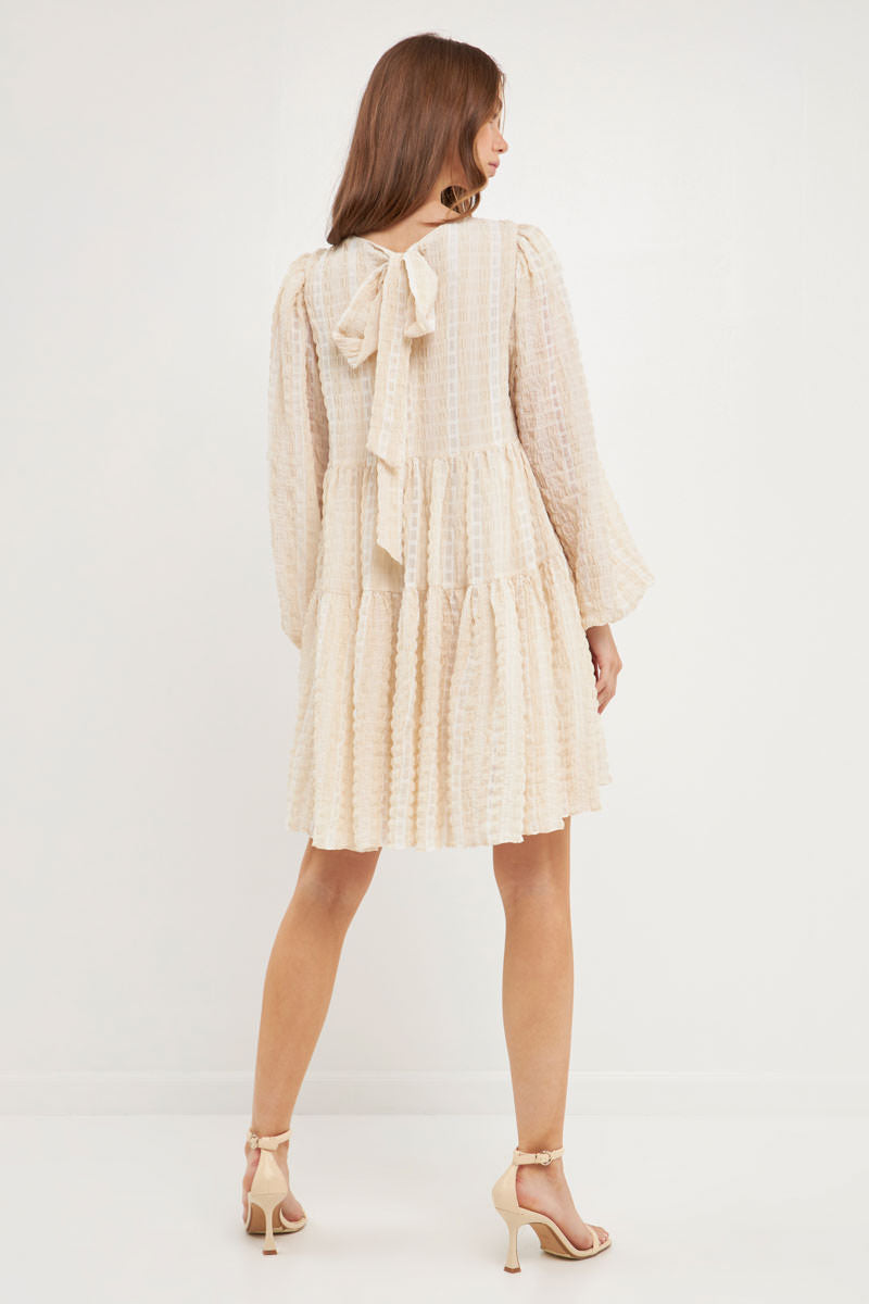 ENGLISH FACTORY - Gingham Bow Tie Long Sleeve Flounce Mini - DRESSES available at Objectrare