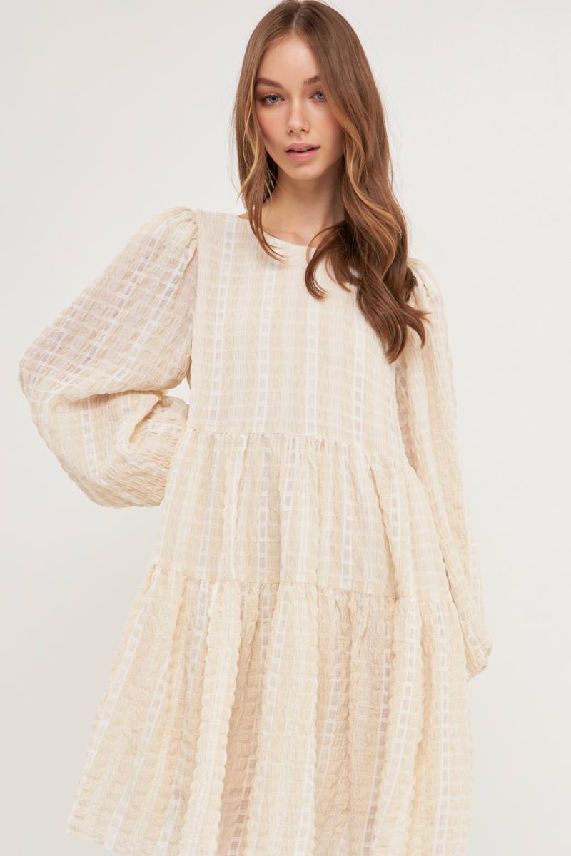 ENGLISH FACTORY - Gingham Bow Tie Long Sleeve Flounce Mini - DRESSES available at Objectrare