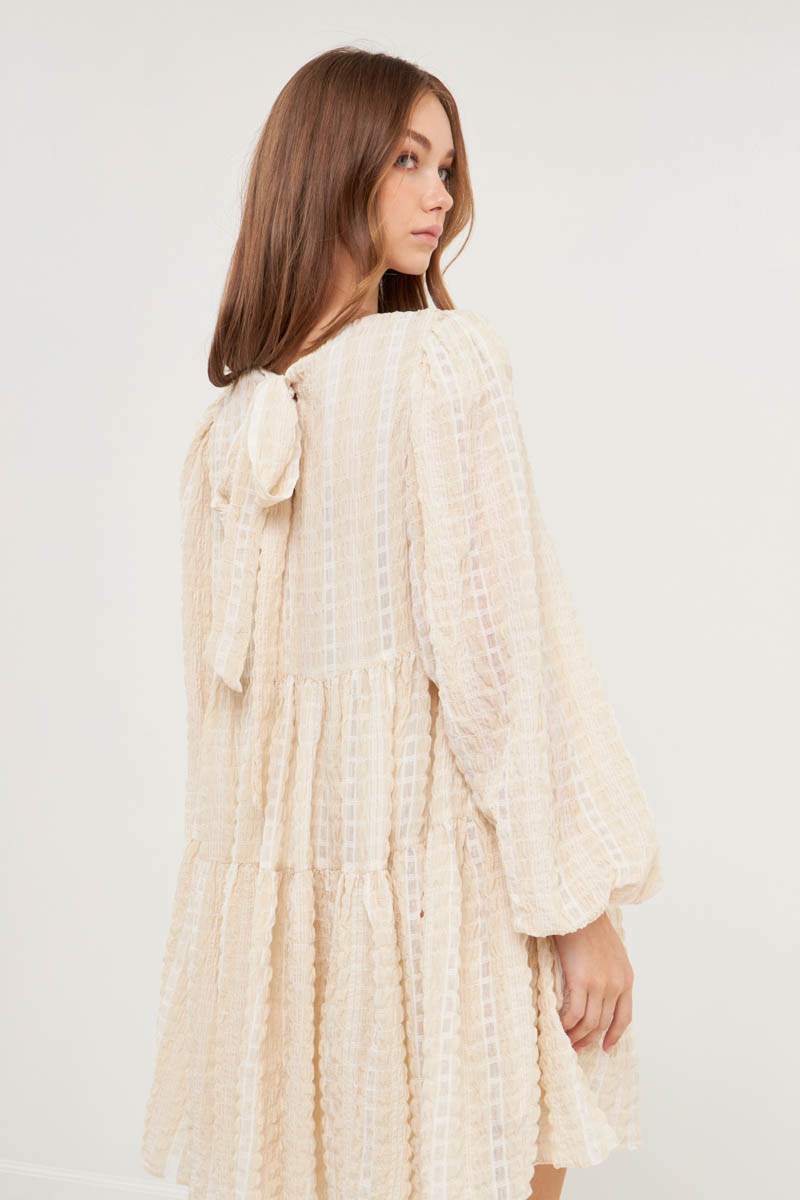 ENGLISH FACTORY - Gingham Bow Tie Long Sleeve Flounce Mini - DRESSES available at Objectrare