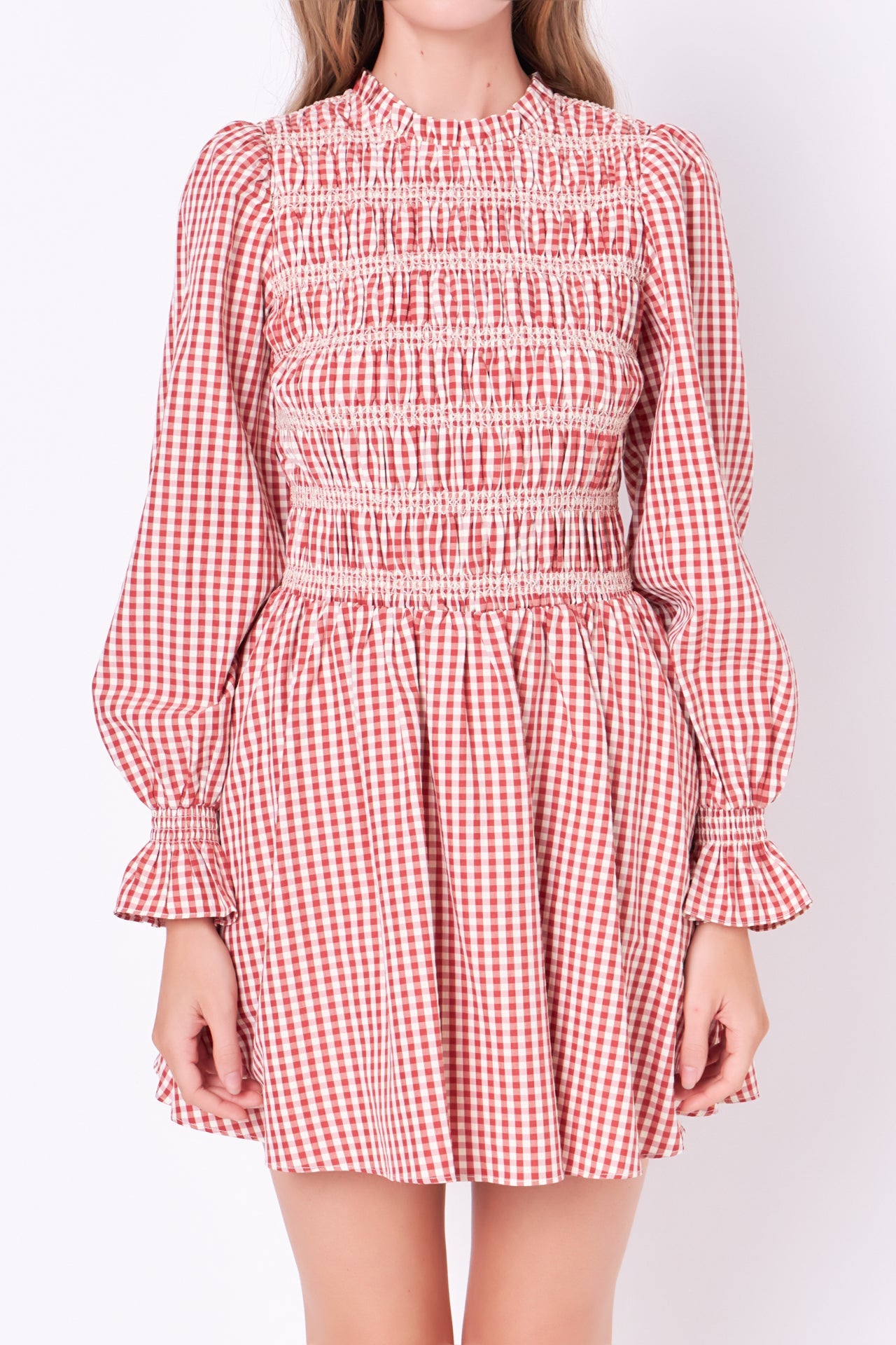 ENGLISH FACTORY - Long Sleeve Gingham Mini Dress - DRESSES available at Objectrare
