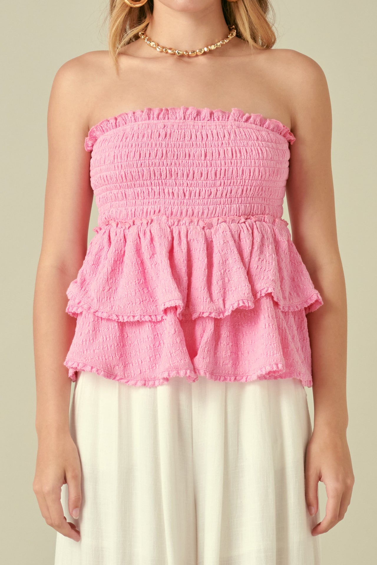 FREE THE ROSES - Lace Smocked Knit Ruffled Tube Top - TOPS available at Objectrare