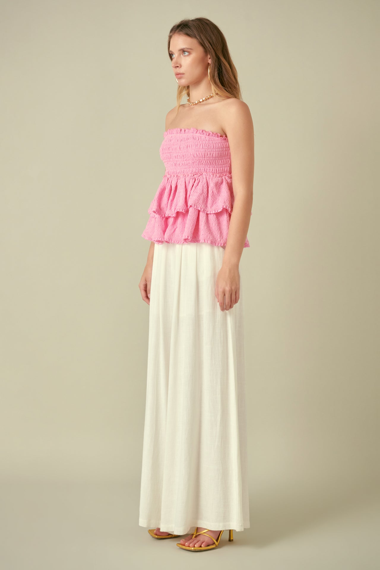 FREE THE ROSES - Lace Smocked Knit Ruffled Tube Top - TOPS available at Objectrare