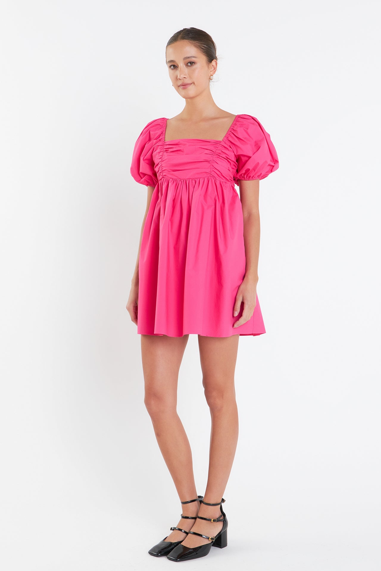 ENGLISH FACTORY - Poplin Ruched Bust Puff Sleeve Mini - DRESSES available at Objectrare