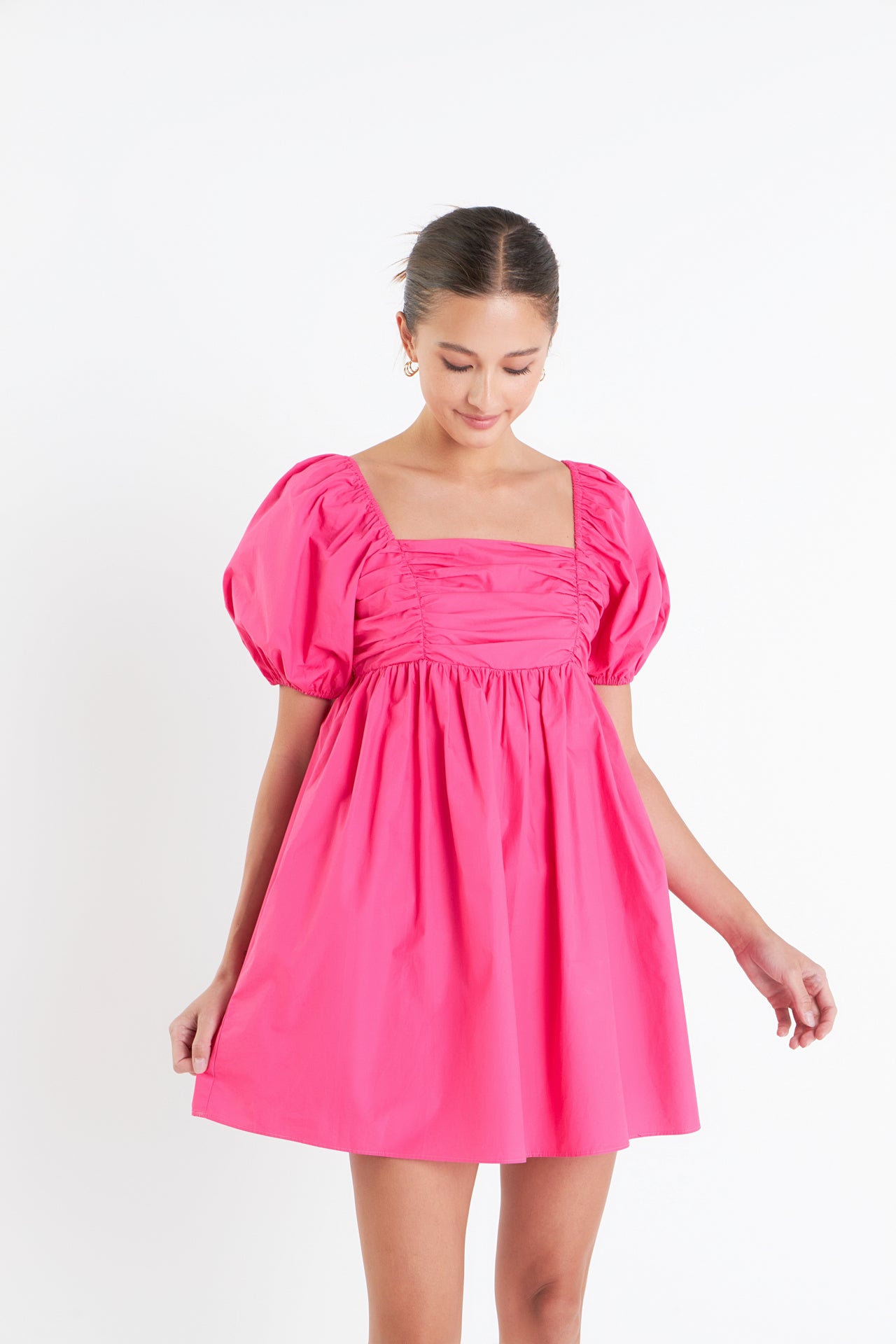ENGLISH FACTORY - Poplin Ruched Bust Puff Sleeve Mini - DRESSES available at Objectrare