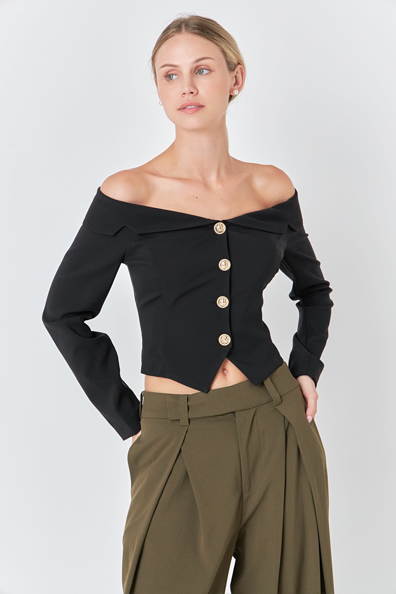 ENDLESS ROSE - Stretched Off the Shoulder Blazer Top - TOPS available at Objectrare