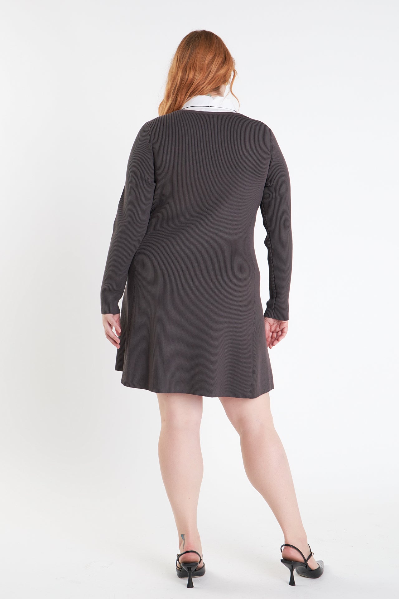 ENGLISH FACTORY - Plus Size Mixed Media Fit and Flare Sweater Dress - DRESSES available at Objectrare