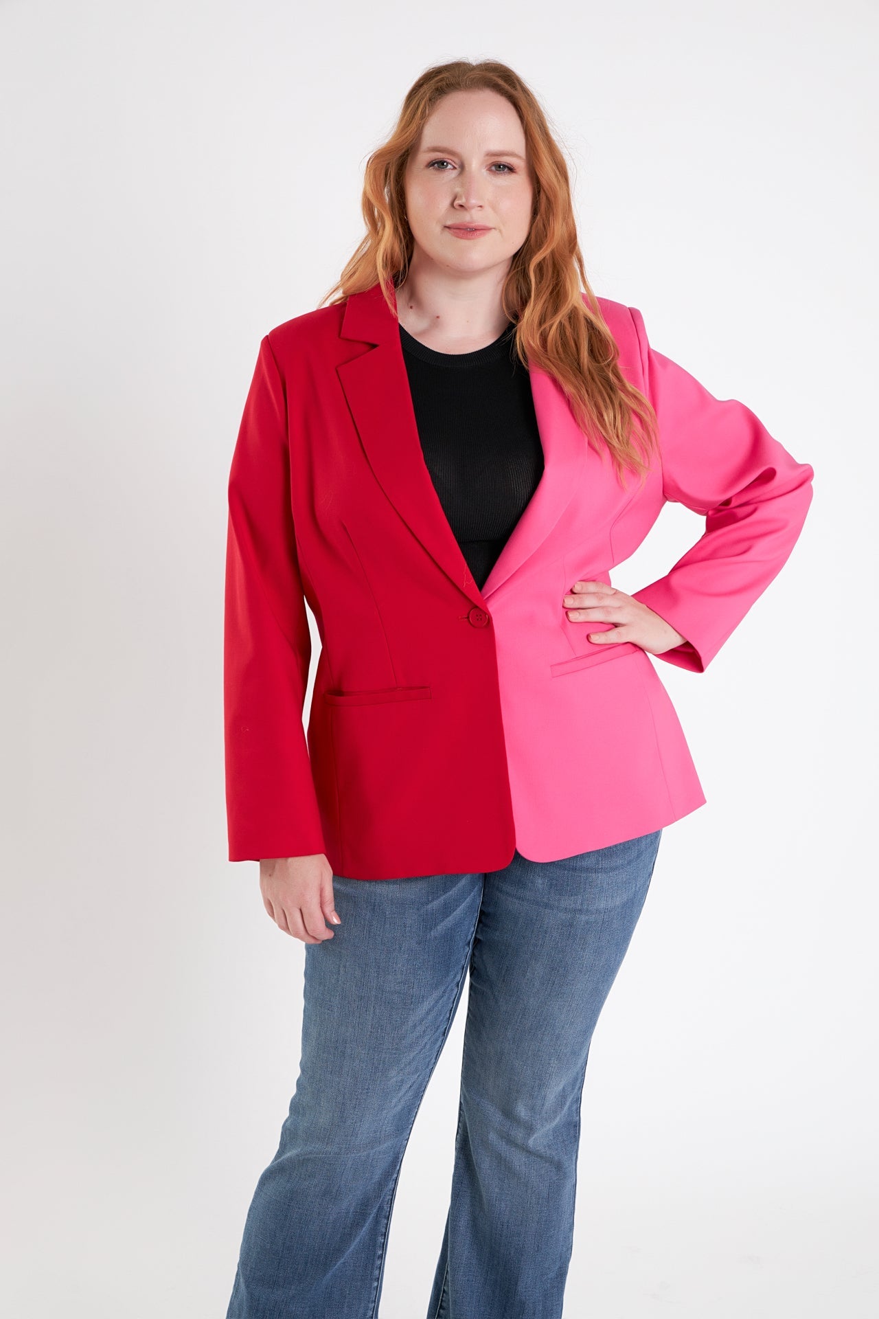ENGLISH FACTORY - Plus Size Color Block Blazer - BLAZERS available at Objectrare