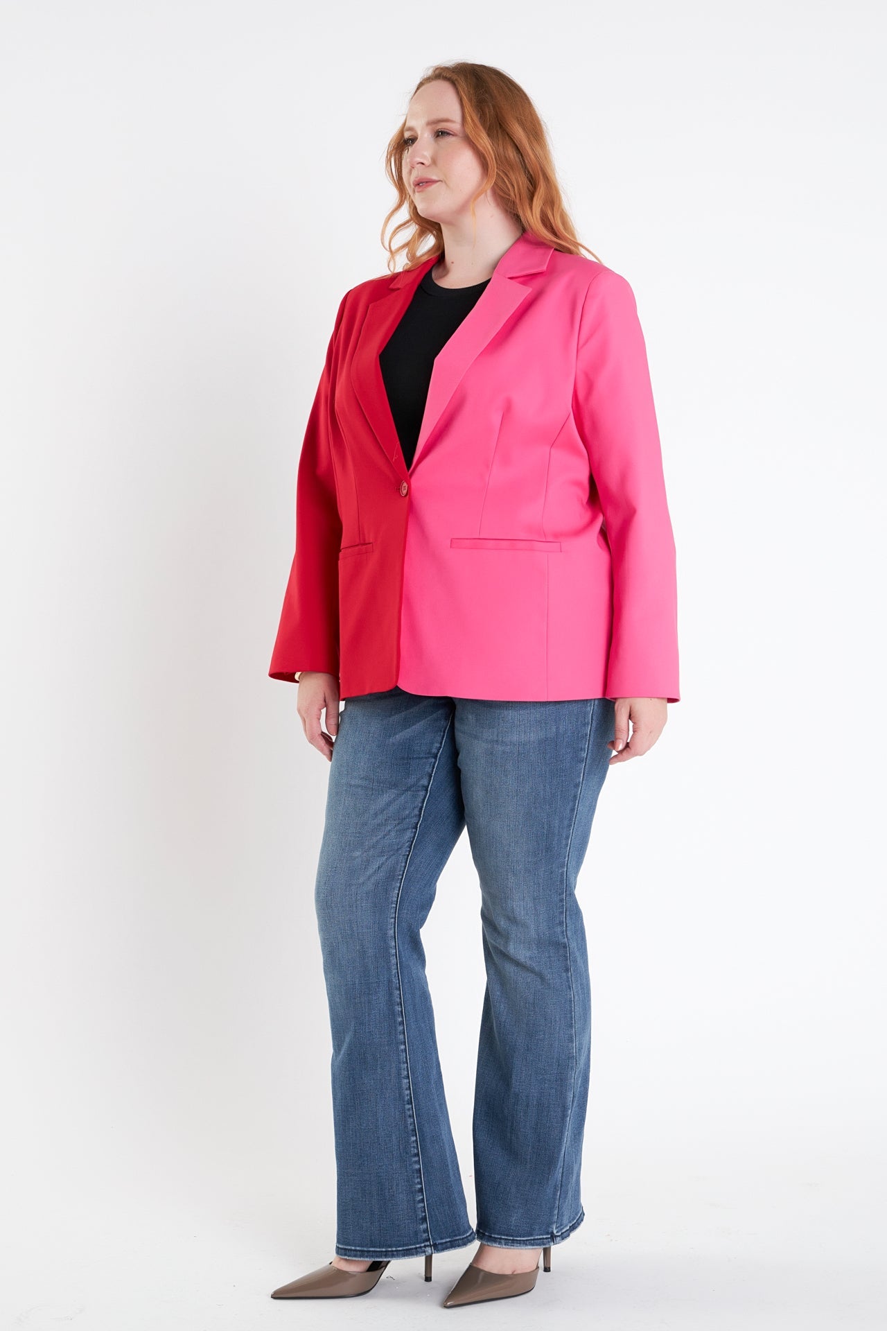 ENGLISH FACTORY - Plus Size Color Block Blazer - BLAZERS available at Objectrare