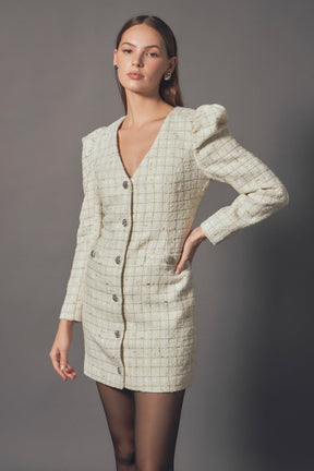 ENDLESS ROSE - Premium Long-Sleeve Tweed Mini Dress - DRESSES available at Objectrare