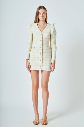 ENDLESS ROSE - Premium Long-Sleeve Tweed Mini Dress - DRESSES available at Objectrare