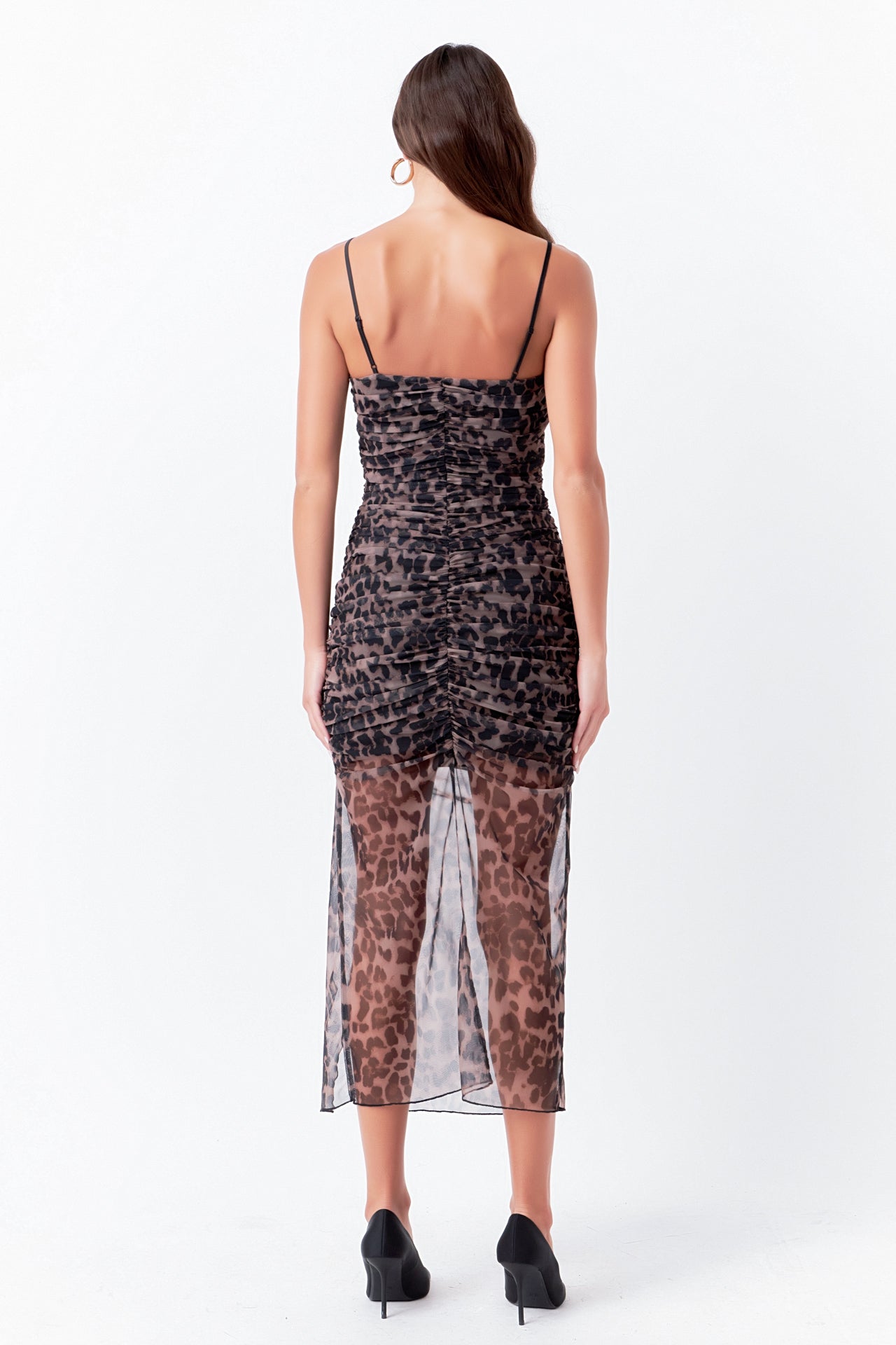 ENDLESS ROSE - Ruched Mesh Asymmetrical Midi Dress - DRESSES available at Objectrare