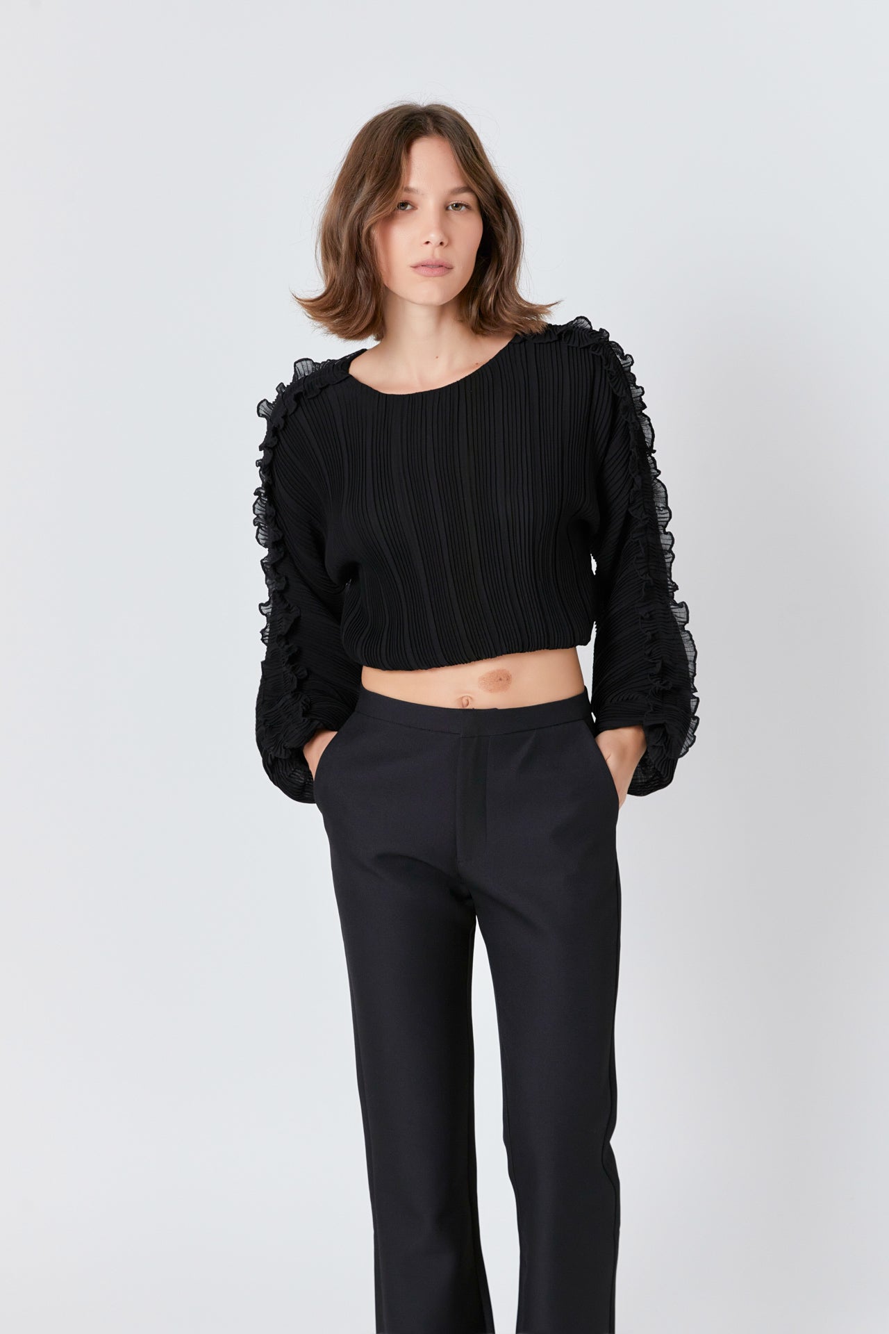 ENDLESS ROSE - Cropped Plisse Blouse - SHIRTS & BLOUSES available at Objectrare