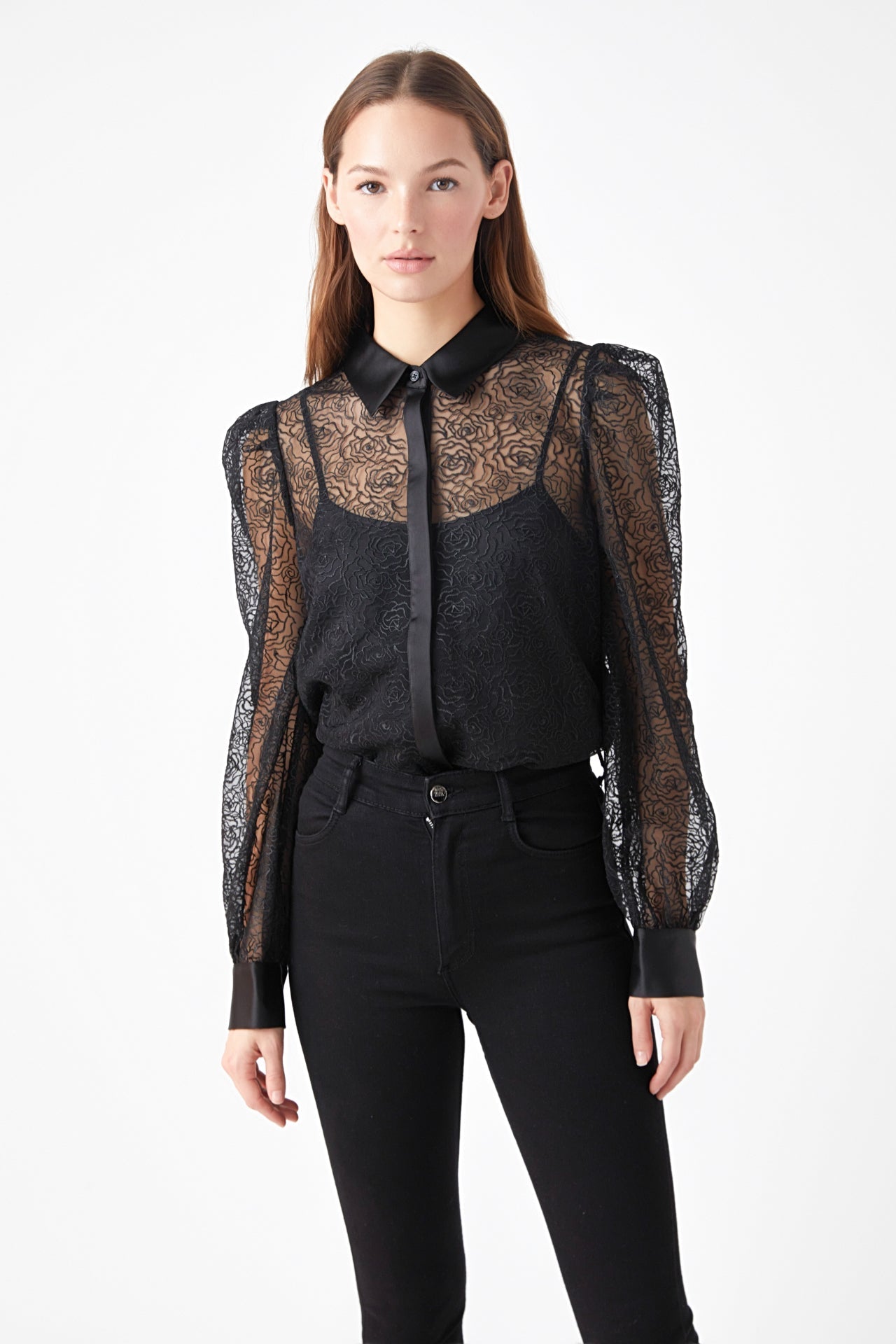 ENDLESS ROSE - Embroidered Mesh See Through Blouse - SHIRTS & BLOUSES available at Objectrare