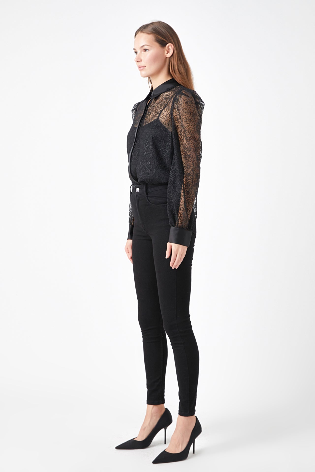 ENDLESS ROSE - Embroidered Mesh See Through Blouse - SHIRTS & BLOUSES available at Objectrare