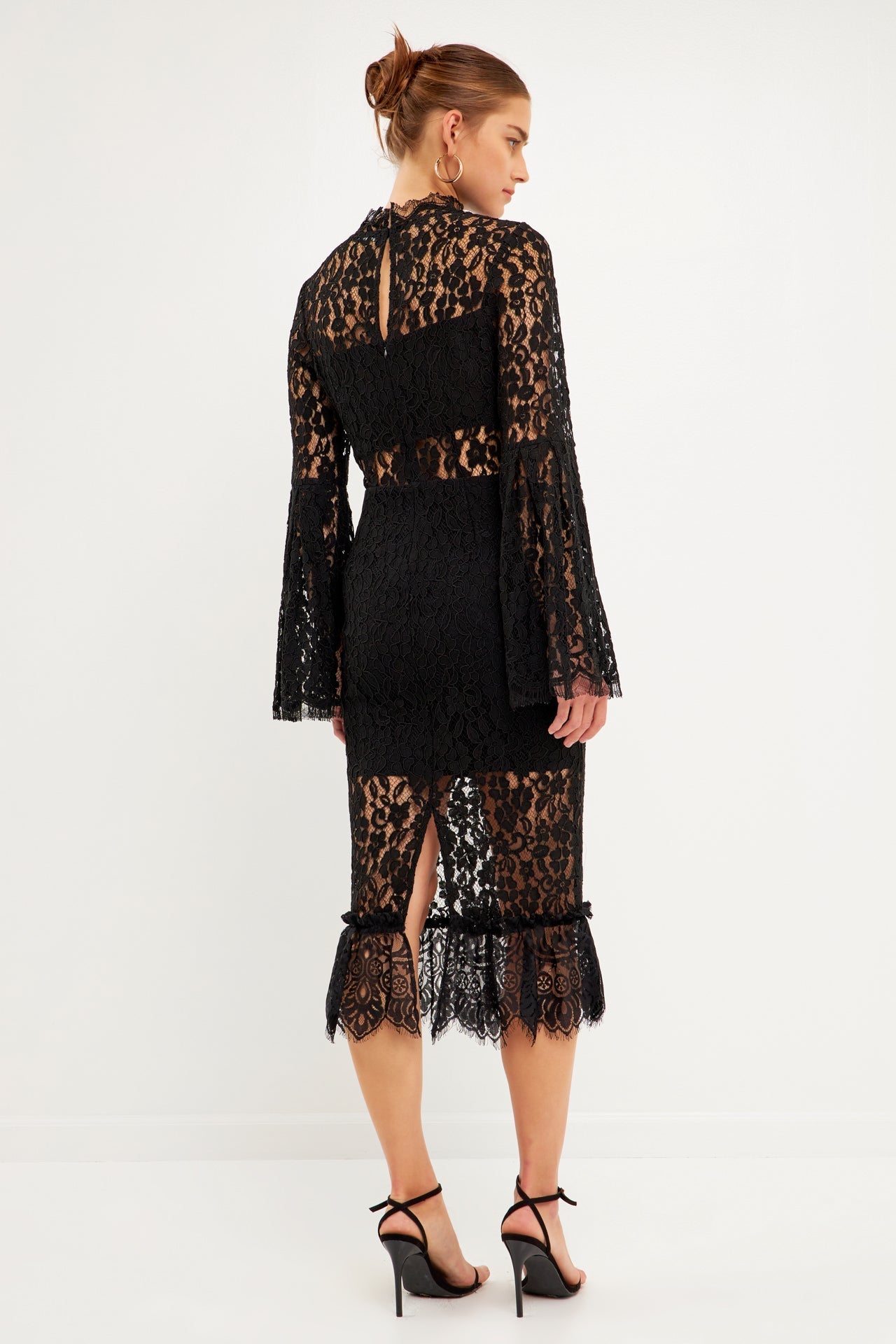ENDLESS ROSE - Long-Sleeved Lace Midi Dress - DRESSES available at Objectrare