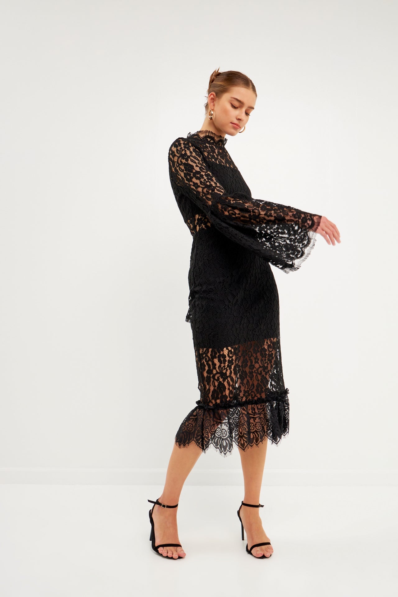 ENDLESS ROSE - Long-Sleeved Lace Midi Dress - DRESSES available at Objectrare