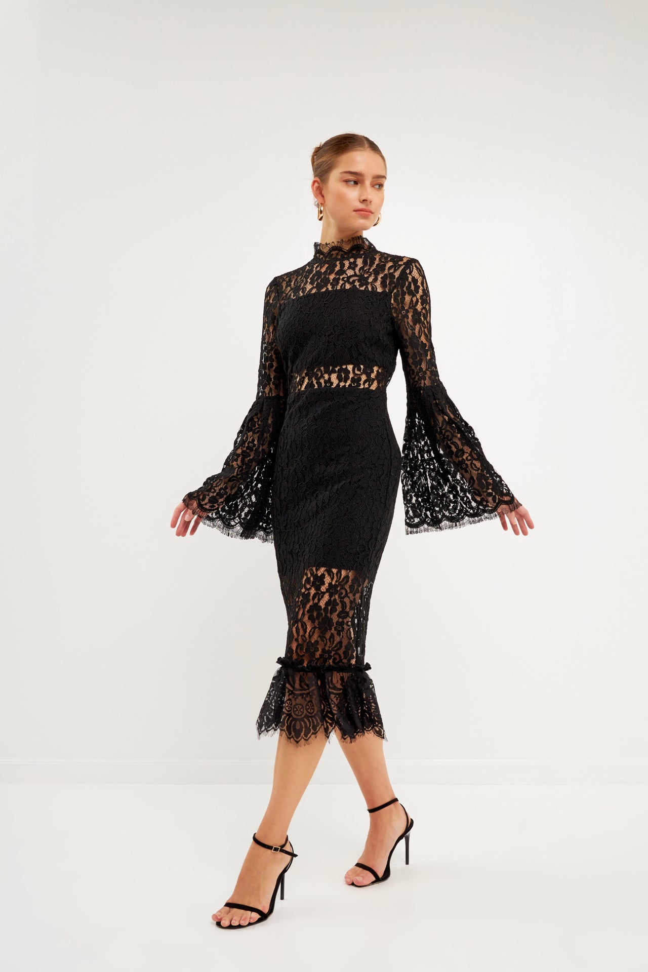 ENDLESS ROSE - Long-Sleeved Lace Midi Dress - DRESSES available at Objectrare