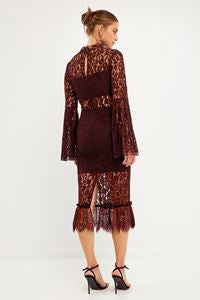 ENDLESS ROSE - Long-Sleeved Lace Midi Dress - DRESSES available at Objectrare