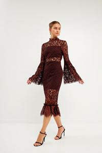 ENDLESS ROSE - Long-Sleeved Lace Midi Dress - DRESSES available at Objectrare