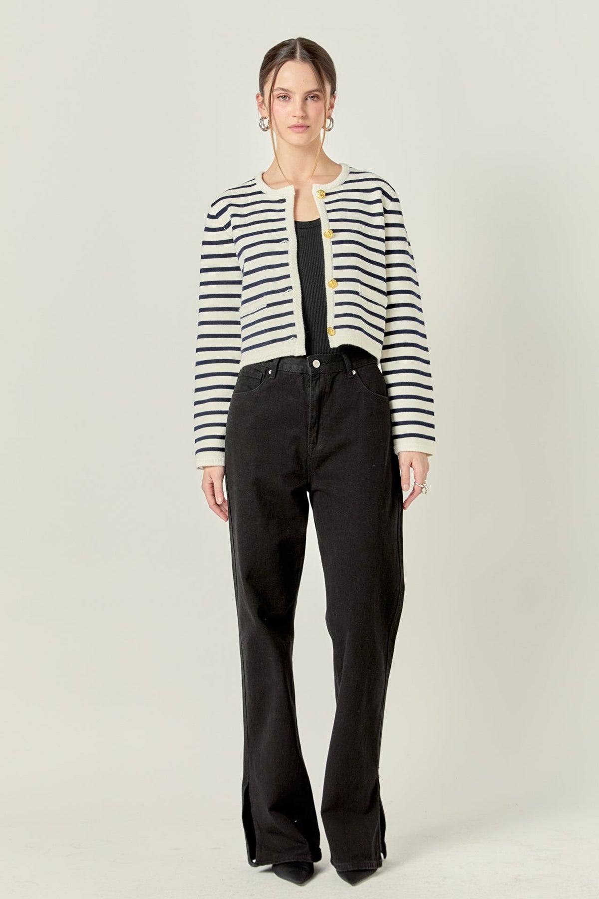 ENGLISH FACTORY - Knit Striped Sweater Cardigan - SWEATERS & KNITS available at Objectrare