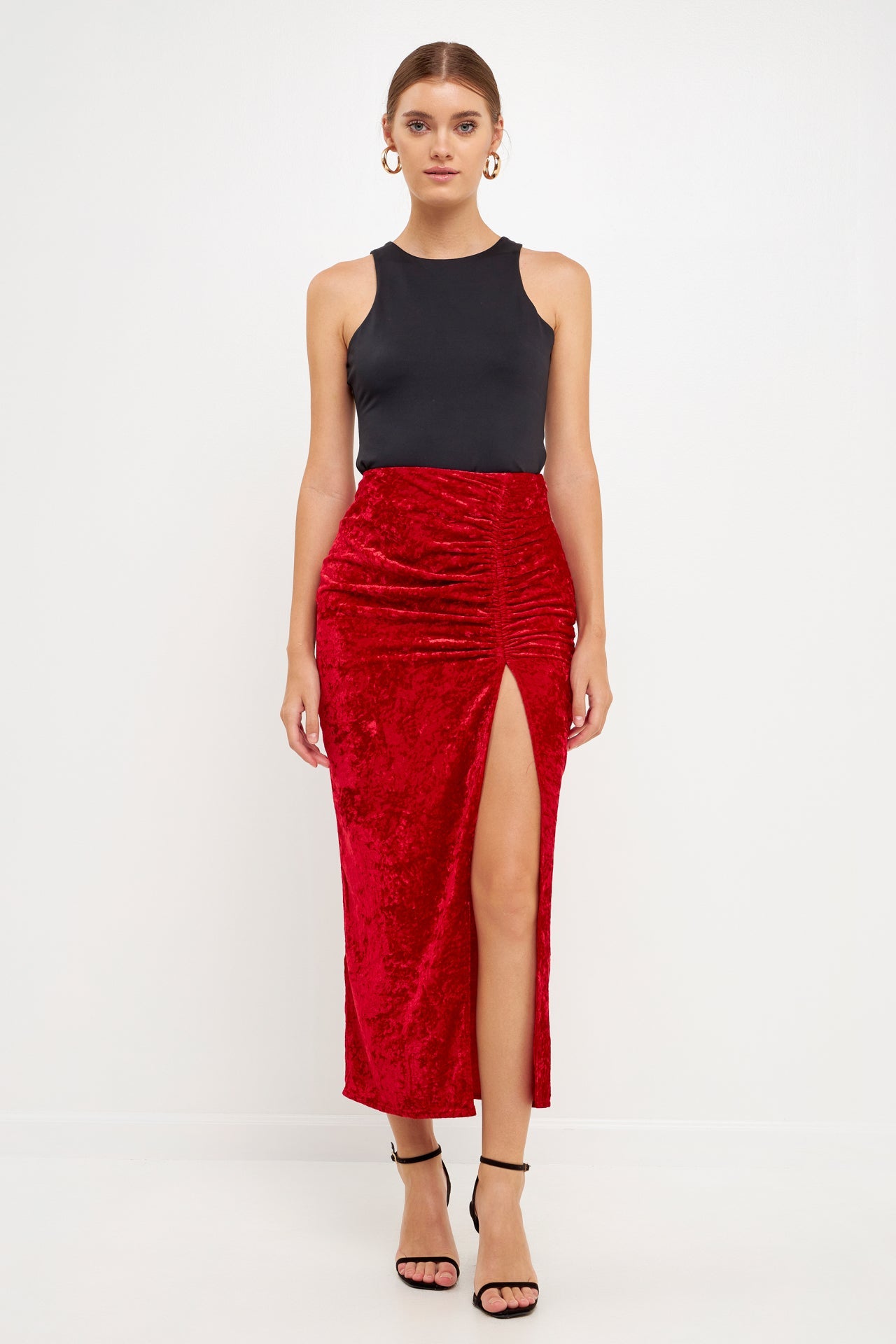 ENDLESS ROSE - Velvet Ruched Maxi Skirt - SKIRTS available at Objectrare